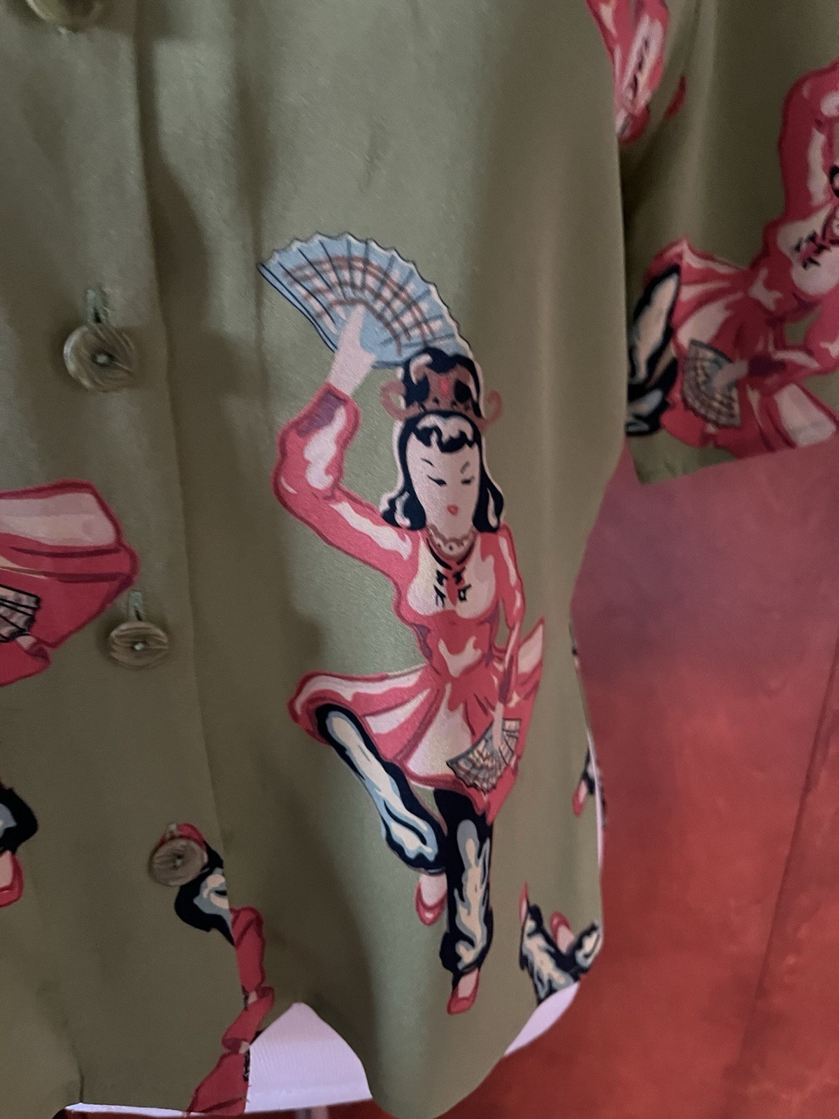 Harari Blouse Top Womens Small 100% Silk Asian Japanese Art To Wear “Fan Dancer”