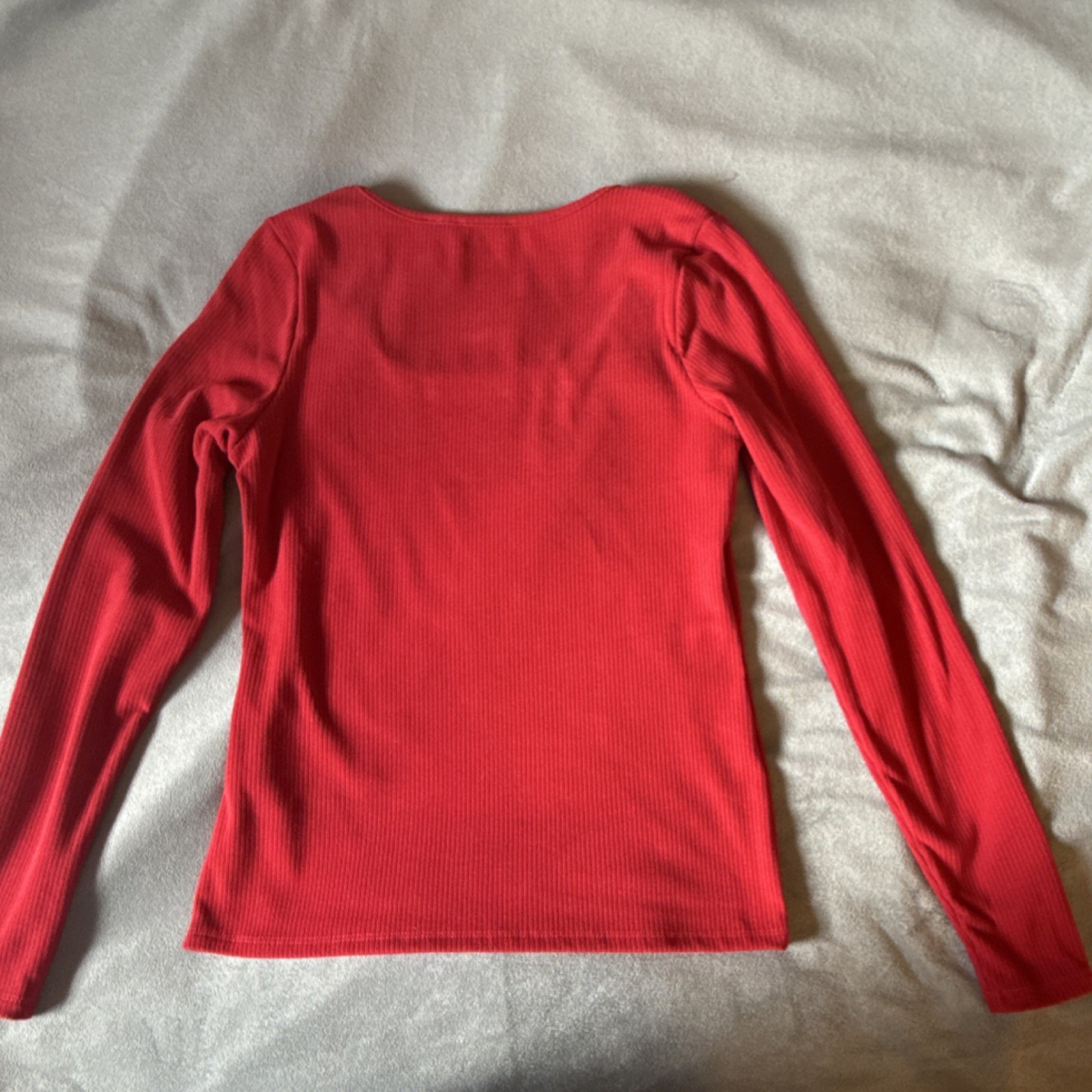Cyrus Essentials Red Knit Square Neck Long Sleeve Women’s Top Size S