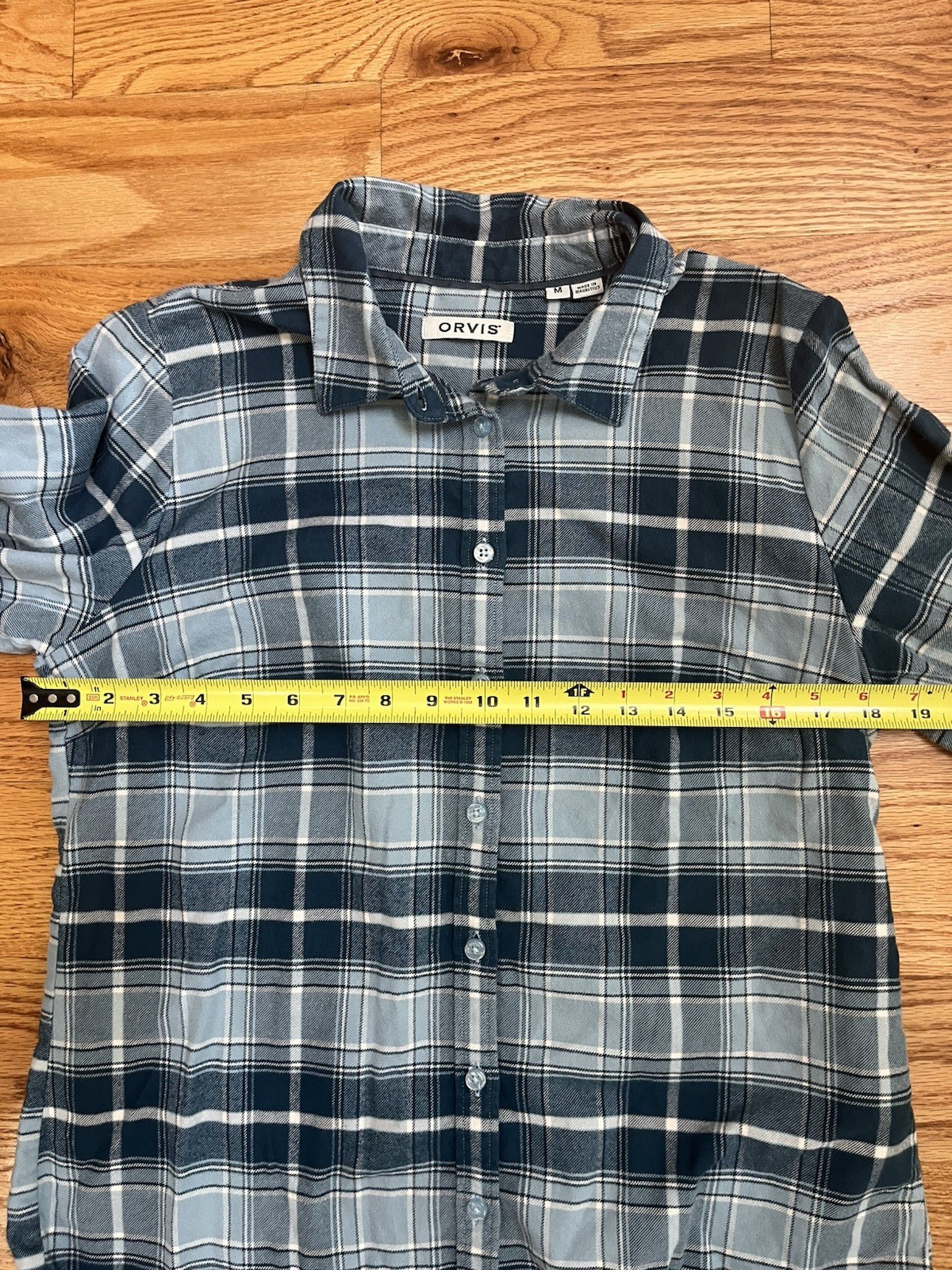 Orvis Womens Medium Button Up Flannel Plaid Shirt Green 100% Cotton