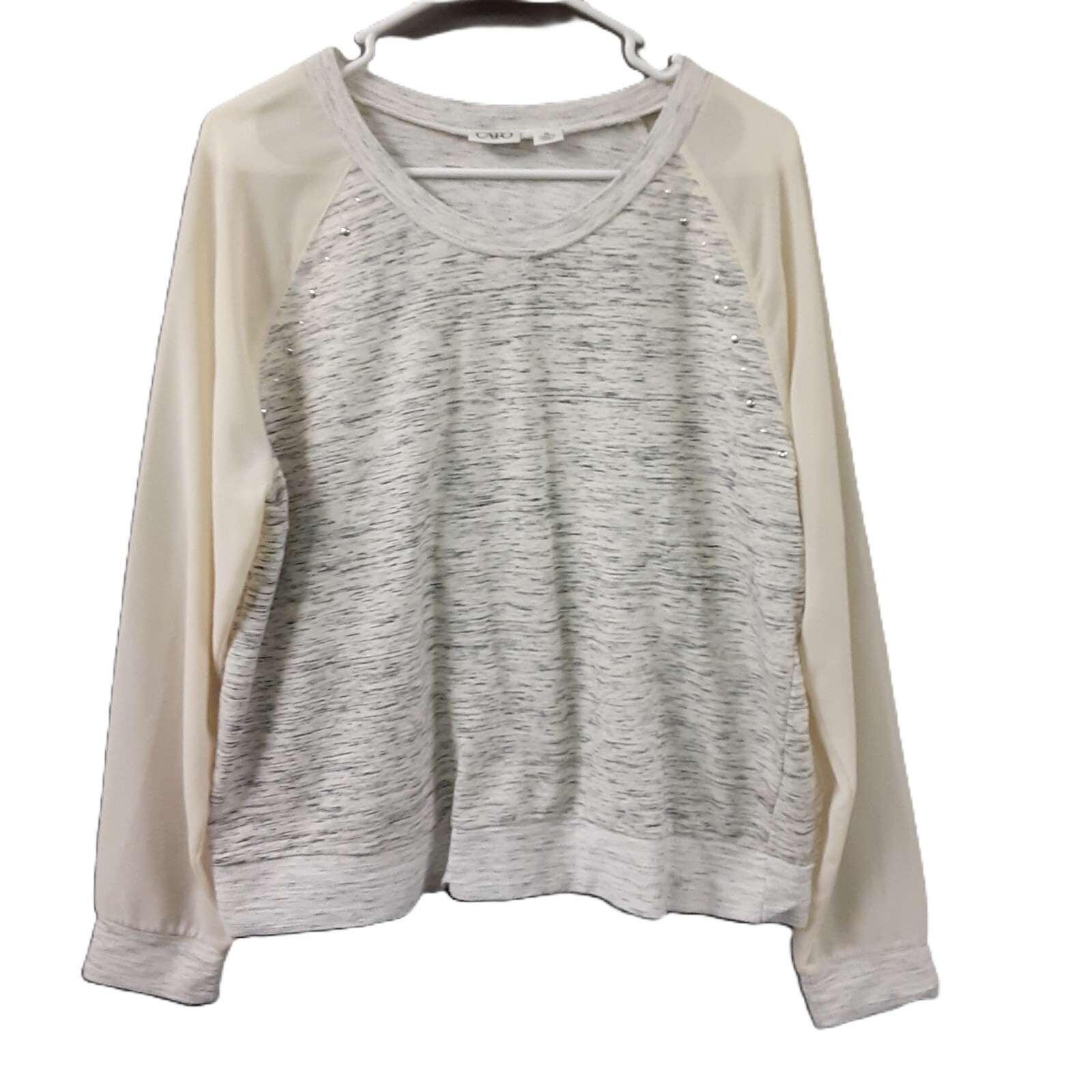 Cato Woman’s Top Size XL Pullover, Jersey Spot-Sleeve, Sheer Long Sleeves
