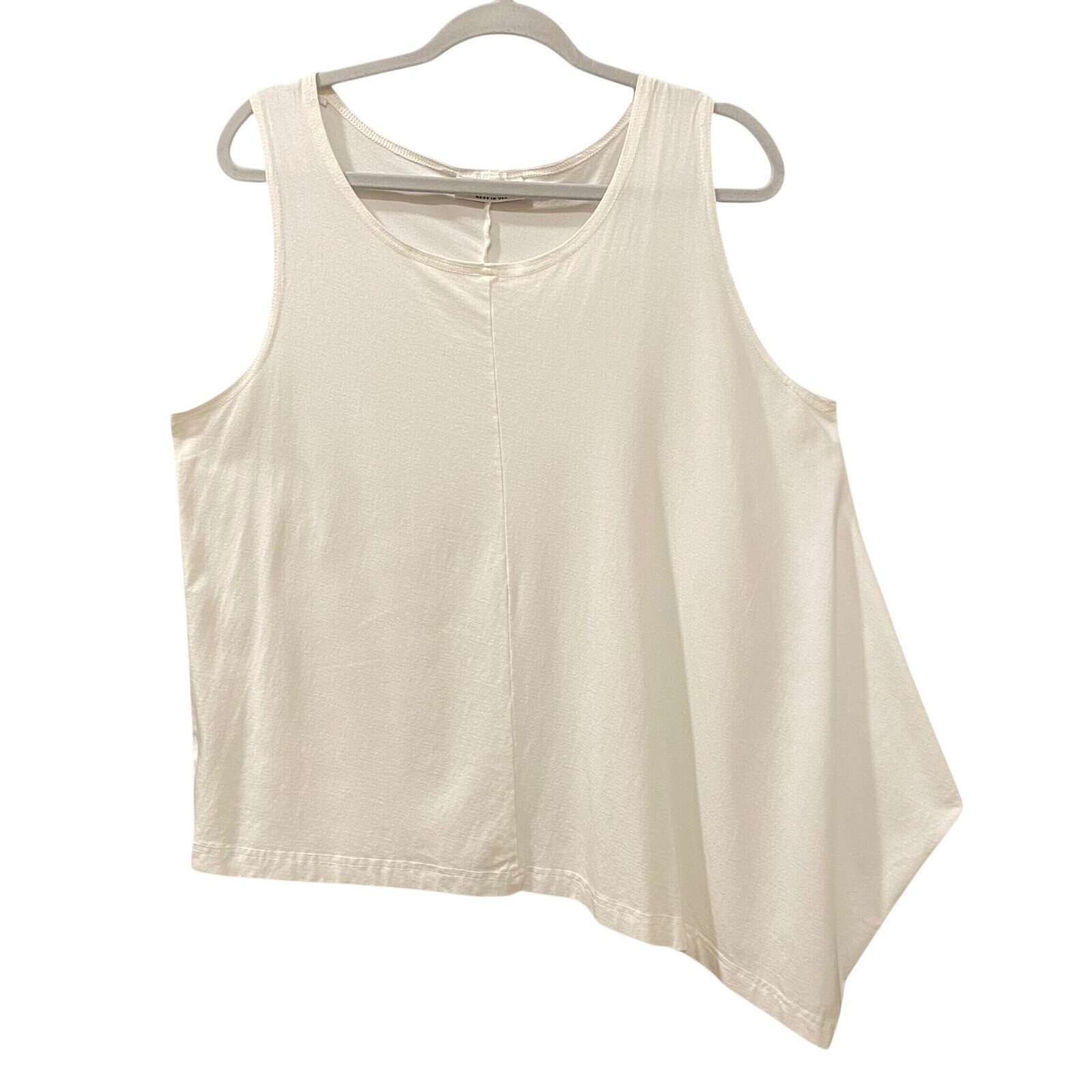 BRYN WALKER Asymmetrical Tank Top M Cream Lagenlook Bamboo Organic Cotton USA