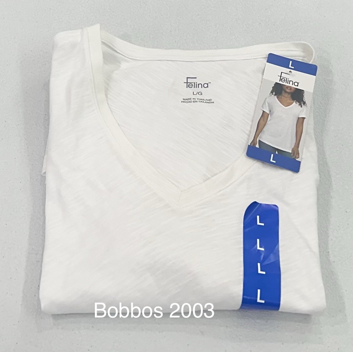 Felina Women’s V-Neck Short Sleeve T-Shirt, White, Size L