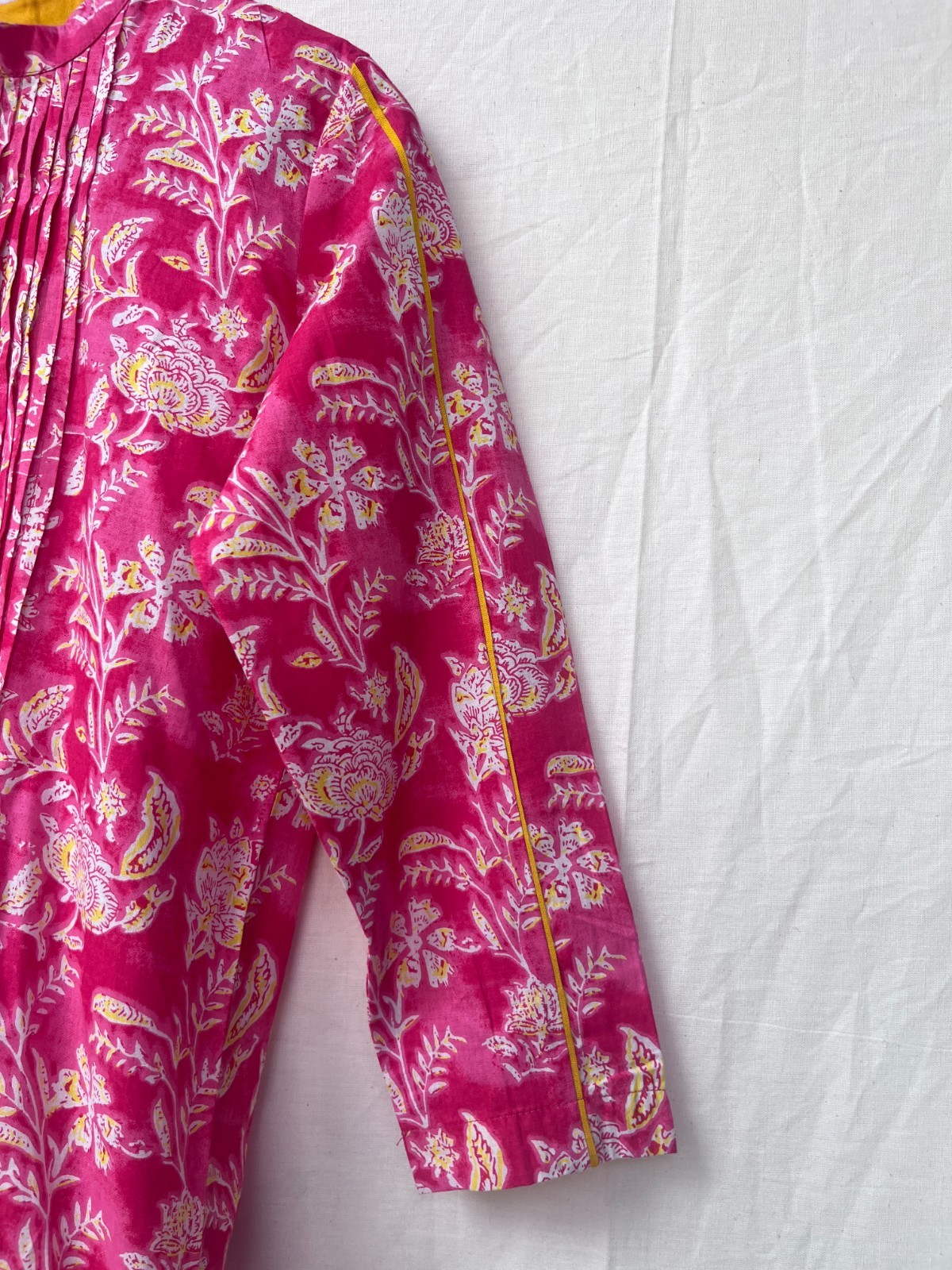 Indian Cotton Tunic Top Women Pink Floral Short Kurti Ethnic Summer Blouse