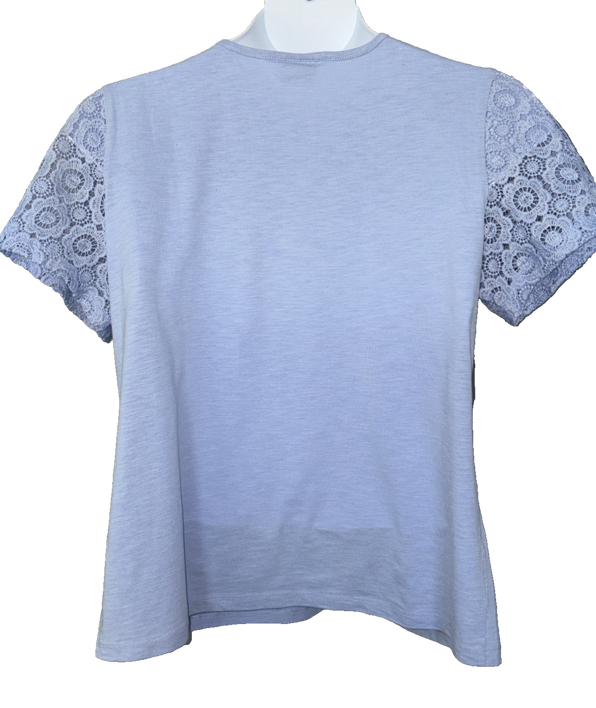 Light Blue American Sweetheart Women’s Top Size L Cotton Blend Lace Sleeves