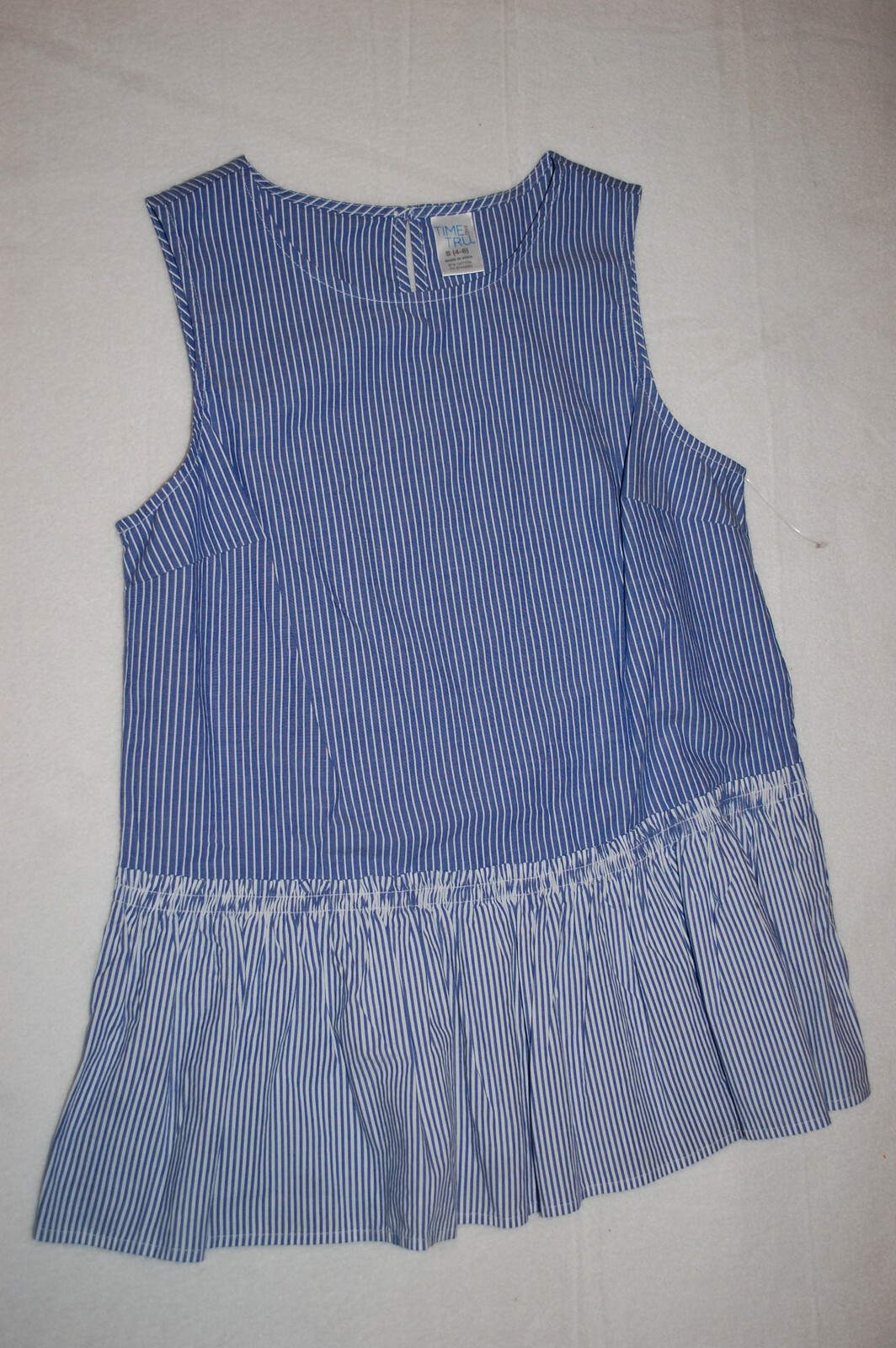 Womens BLUE STRIPE RUFFLED PEPLUM TOP Dressy Sleeveless Shirt SIZE XL 16-18
