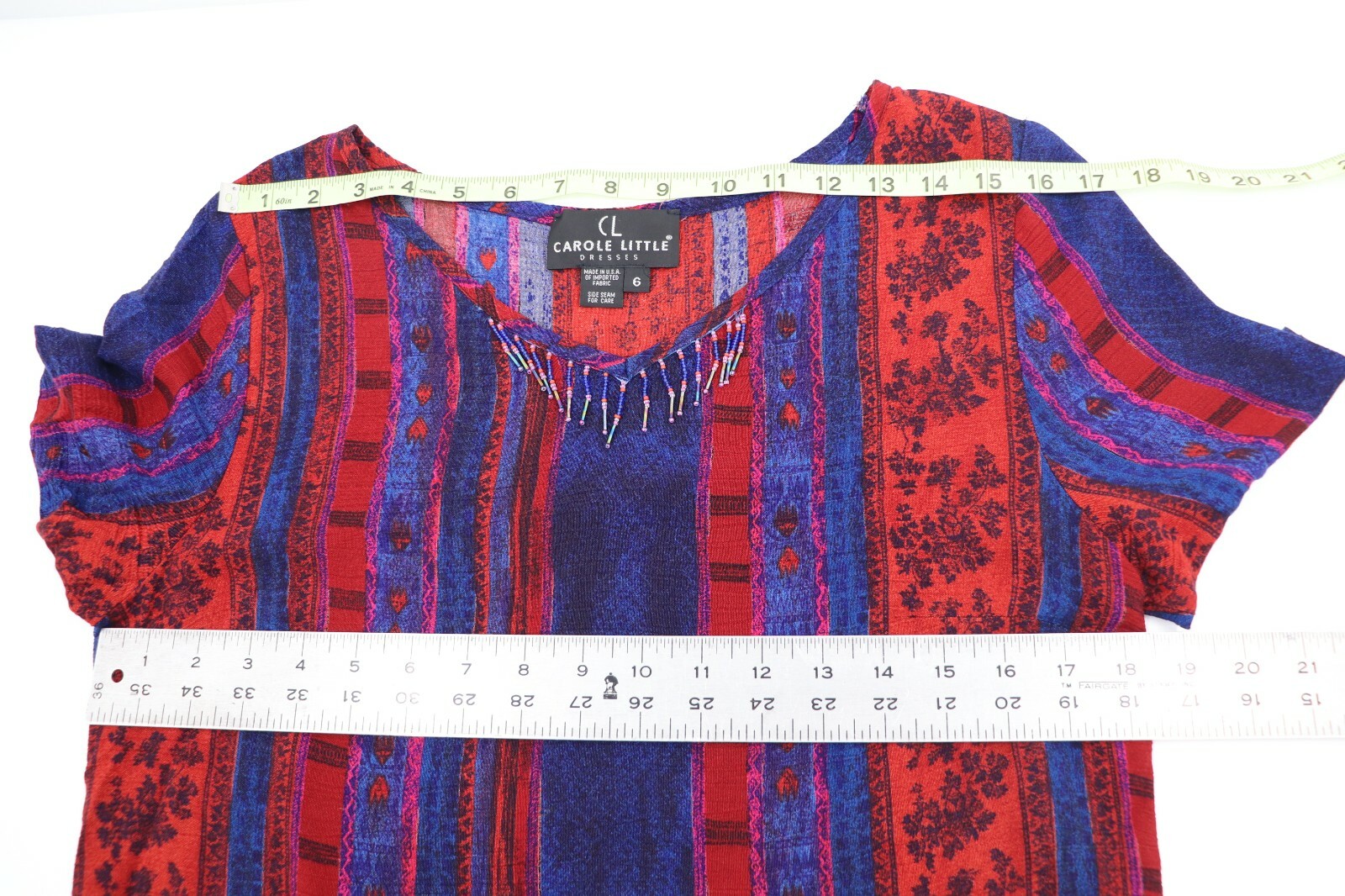 Vintage carole little women’s 6 rayon v neck top multicolor blouse embellished