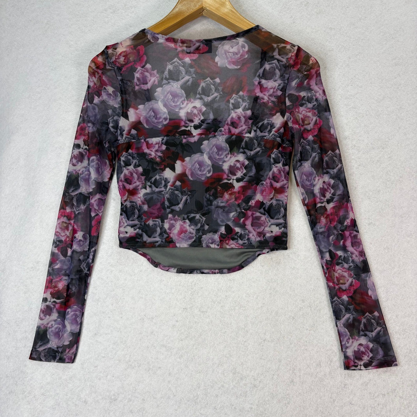 Jolie & Joy Purple Floral Mesh Corset Style L/S Top Women L Romantic Fairy Date