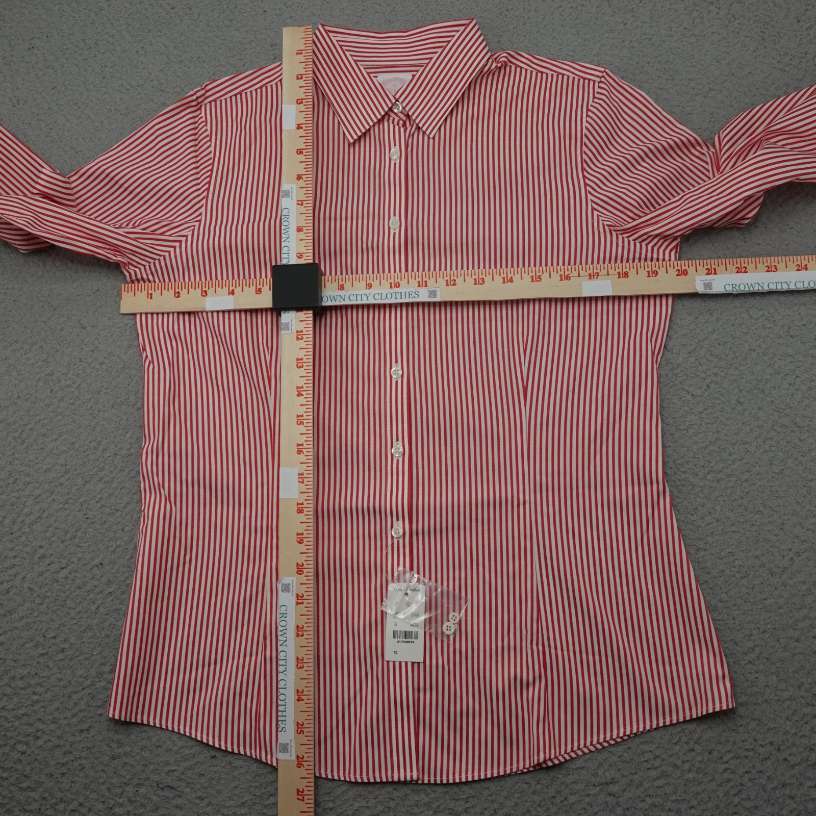 Brooks Brothers Shirt Womens 10 Red Stripe Fitted LS Notched Barrel Cuff $98