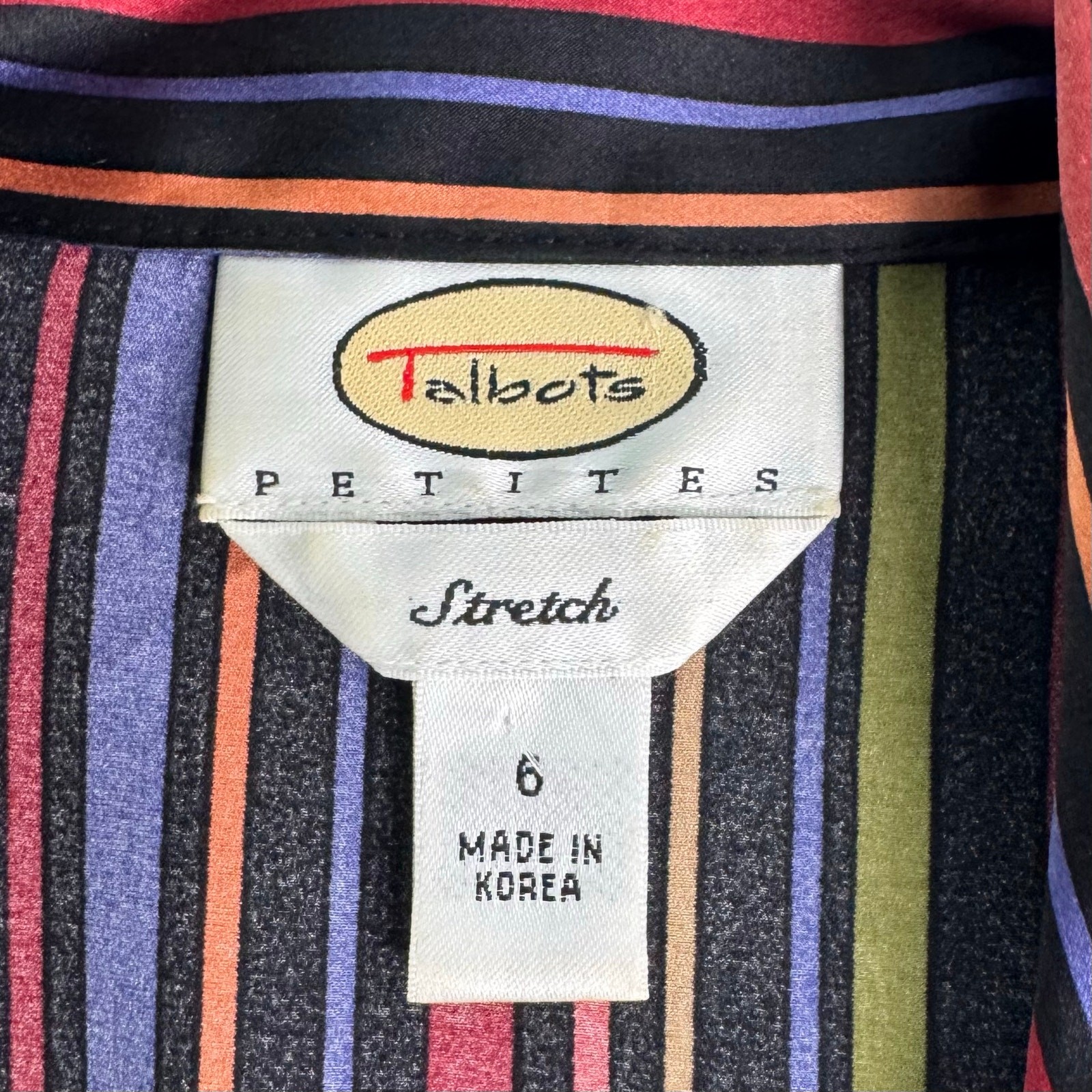 Vintage 90s Talbots Silk Stretch Striped Button-Up Shirt Size 8 Petite Korea