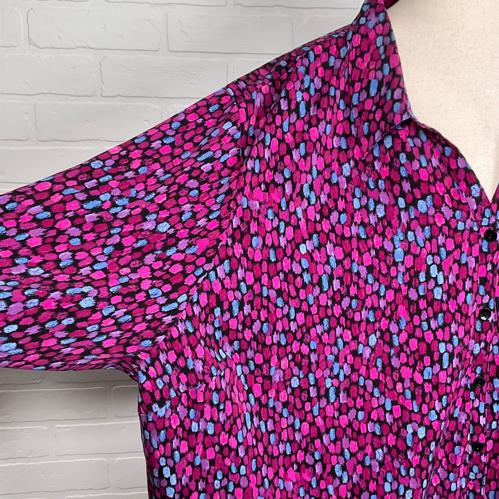 Catherines Blouse Women 5X 34/36W Purple Blue Long Sleeve Collar Tunic Boho