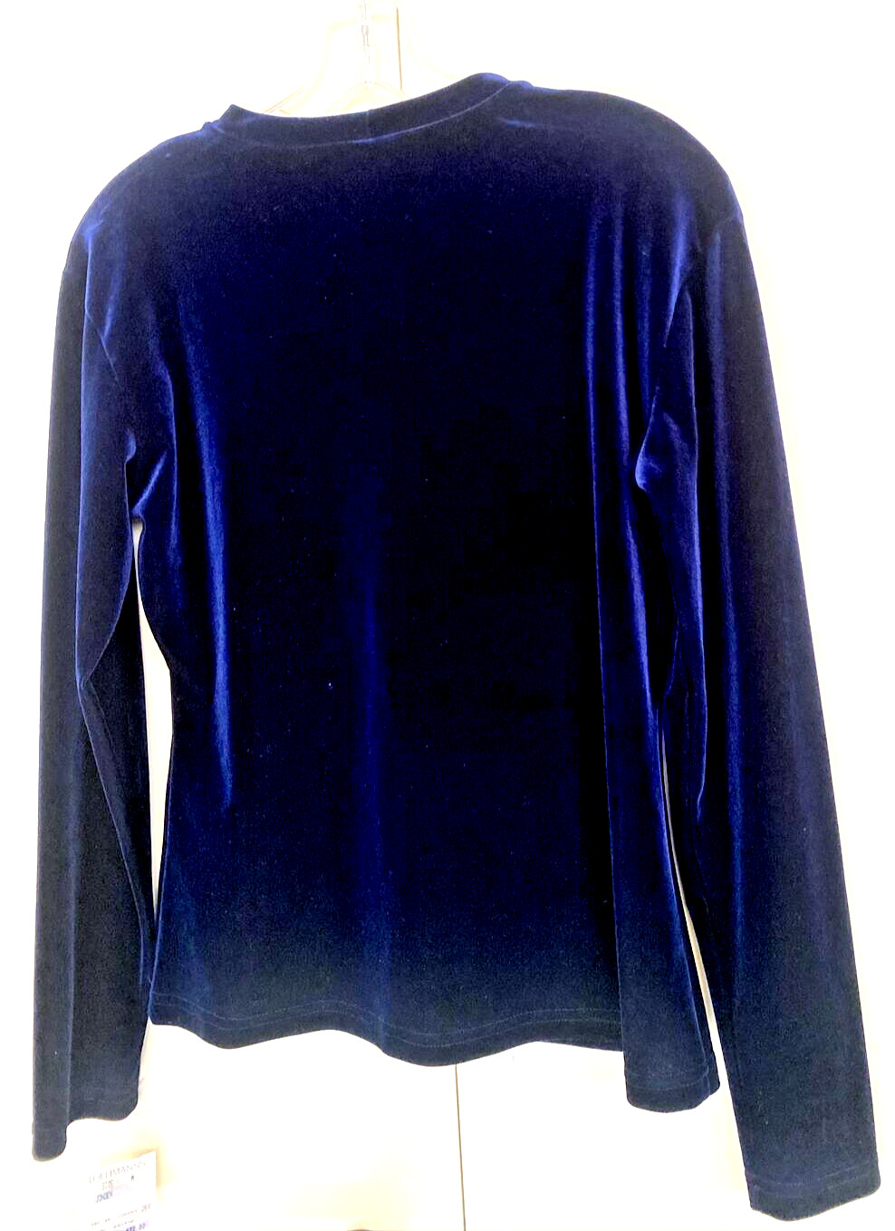 Top Jonden by Linda Leal Dark M Lush Blue Velvet Round Neck Long Sleeves NWT USA