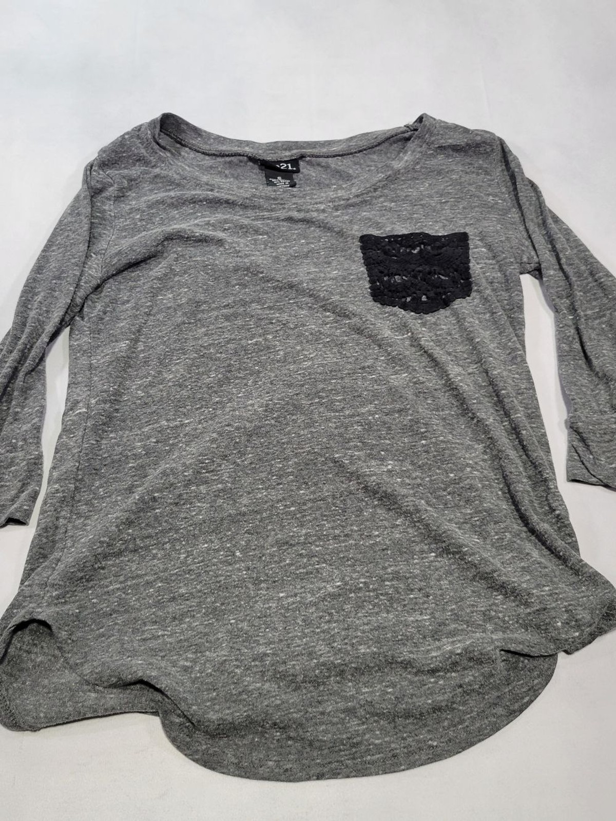 Rue21 Heather Gray Scoop Neck Tunic with Black Lace Pocket