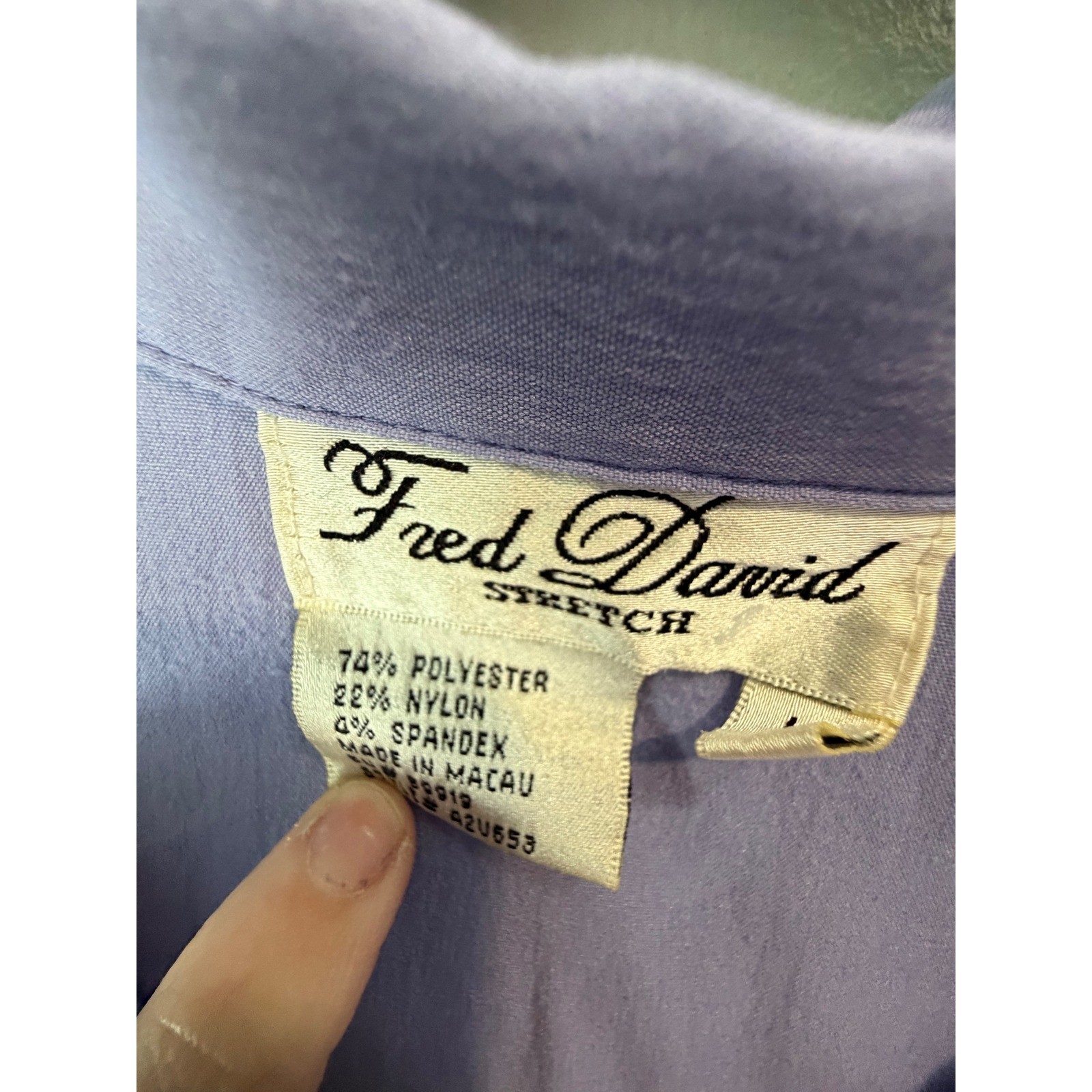 Fred David Stretch Sleeveless Button Down Shirt Purple Lavender Large A2U653