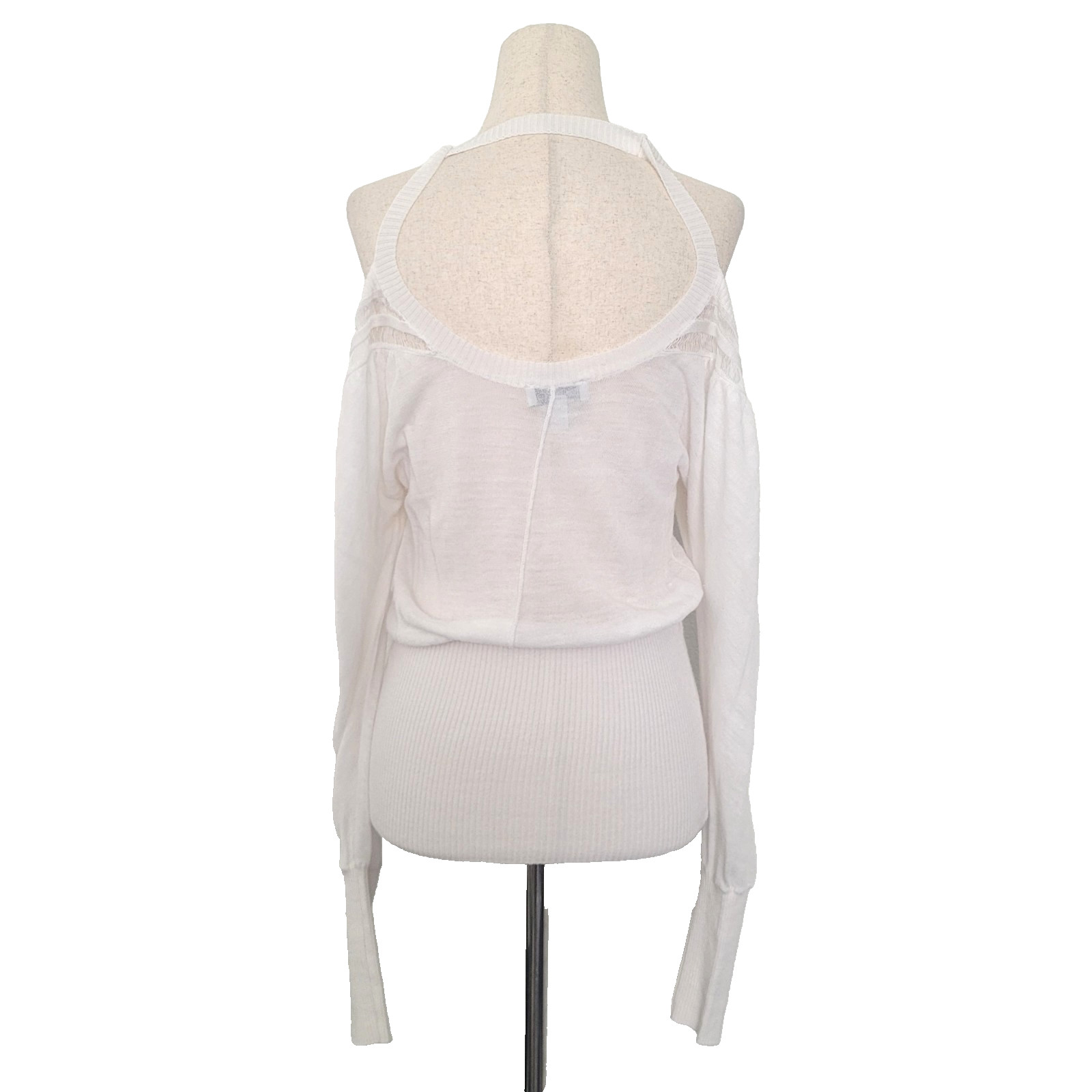 Y2k Bebe Sheer Knit Cut Out Cold Shoulder Slouchy Top Size S Dainty Coquette