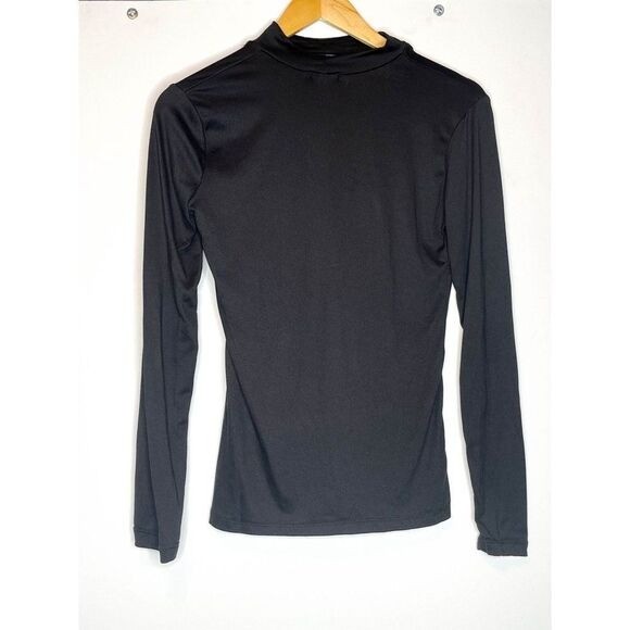 Black Long Sleeve Top Mock Neck Cut Out V Neck Small