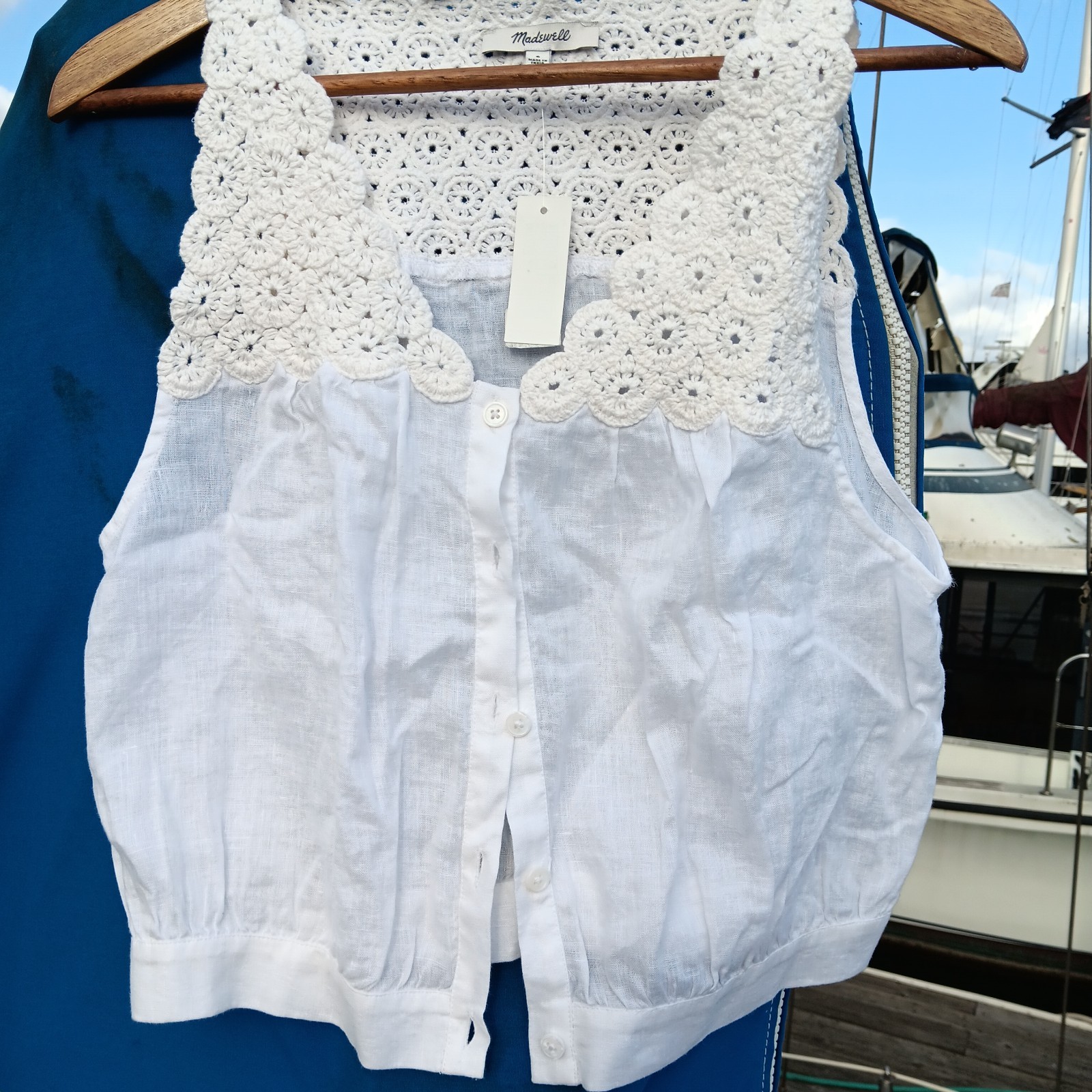 Madewell linen and cotton crochet vest button front V neck new with tags size 6