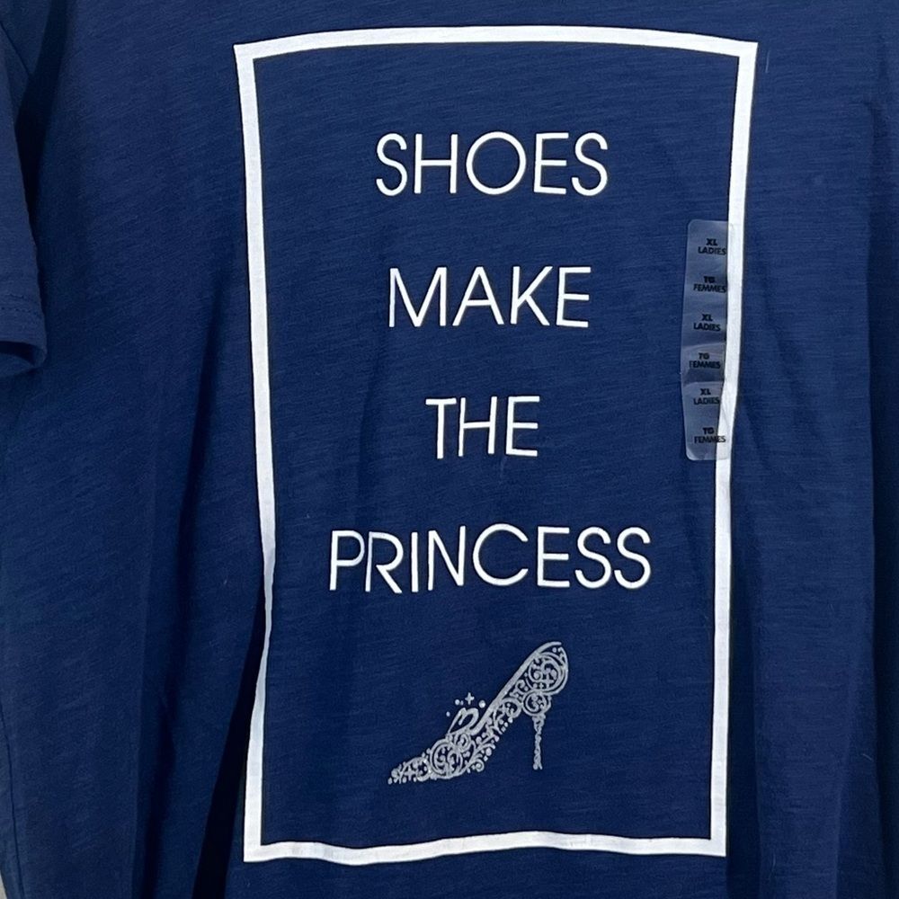 Disney Store Graphic Tee Women XL Shoes Make The Princess Short Sleeve Blue New