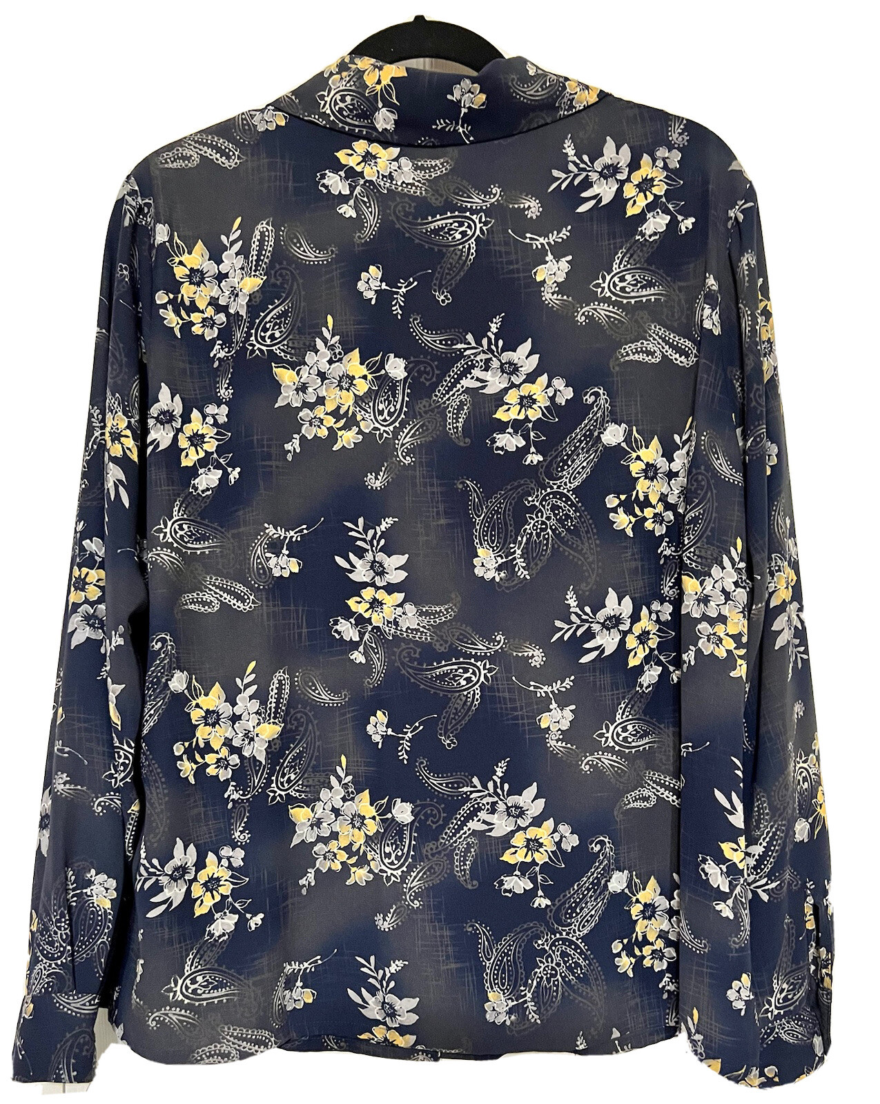 Laura Scott Woman 16W Navy Gray Floral Blouse Easy Care Career Button Up