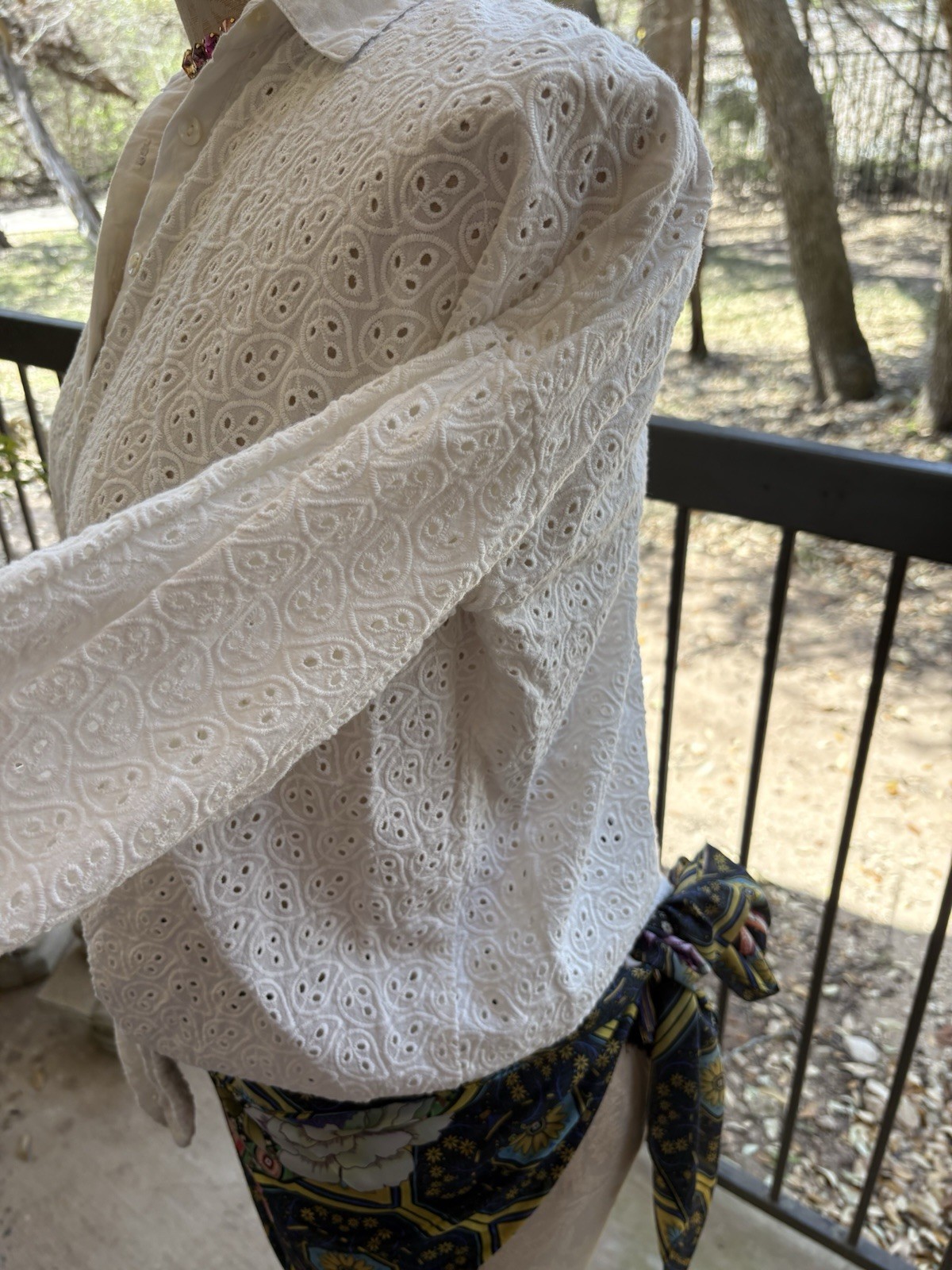 NWOT JADED GYPSY White Patch Eyelet Mix it Up Button Up Long Sleeve Top L/XL