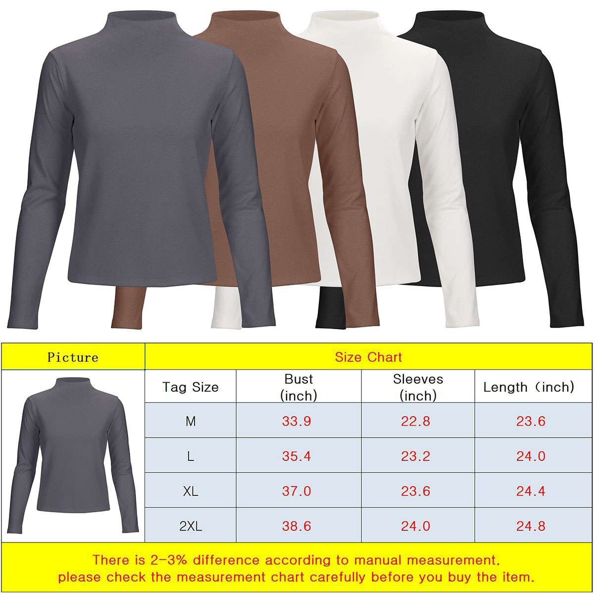 Winter Warm Brushed Fleece Long Sleeve Stretch Turtleneck Mock Neck Top Shirt