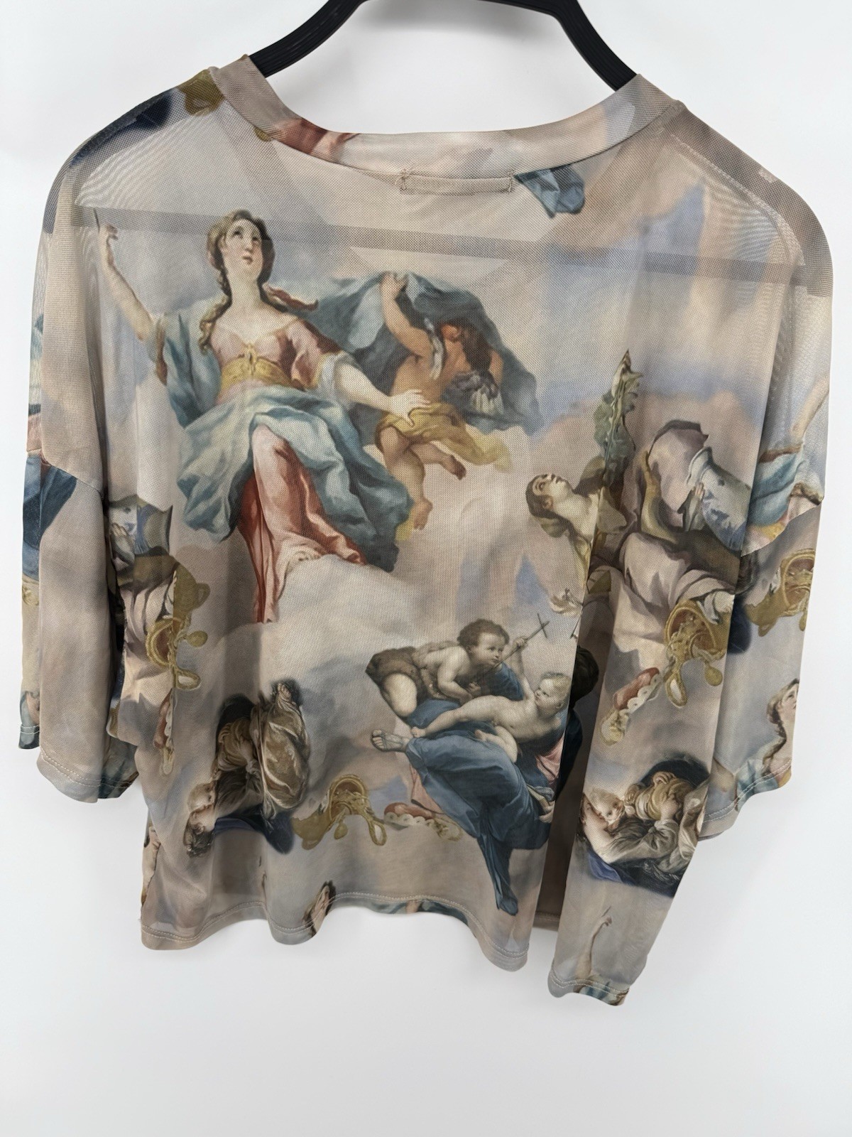 Forever 21 Renaissance Art Mesh Top Y2K Sheer Crop Top Angel Cherub Saint L