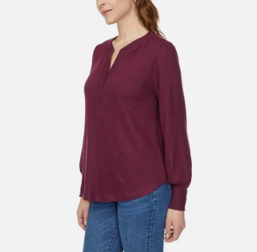 Buffalo Women’s Cozy V-Neck Long Sleeve Top, Burgandy Mix, Size L