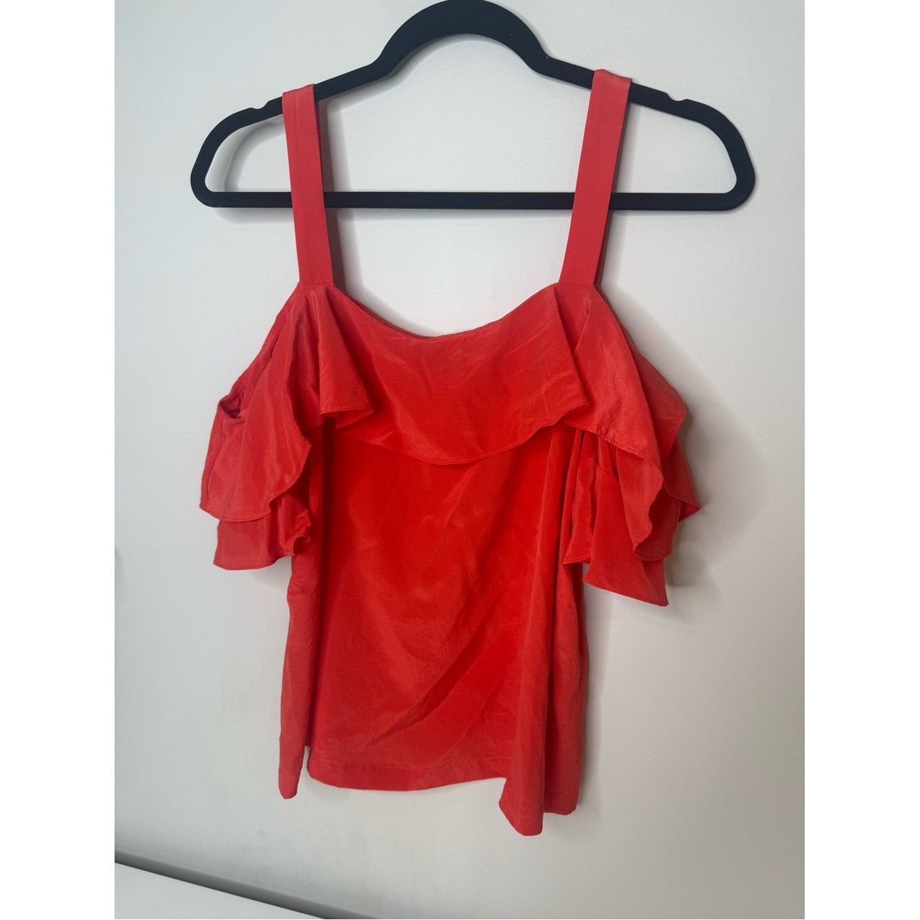 J.Crew 100% Silk Cold Shoulder Ruffle Top Coral Orange Size 10