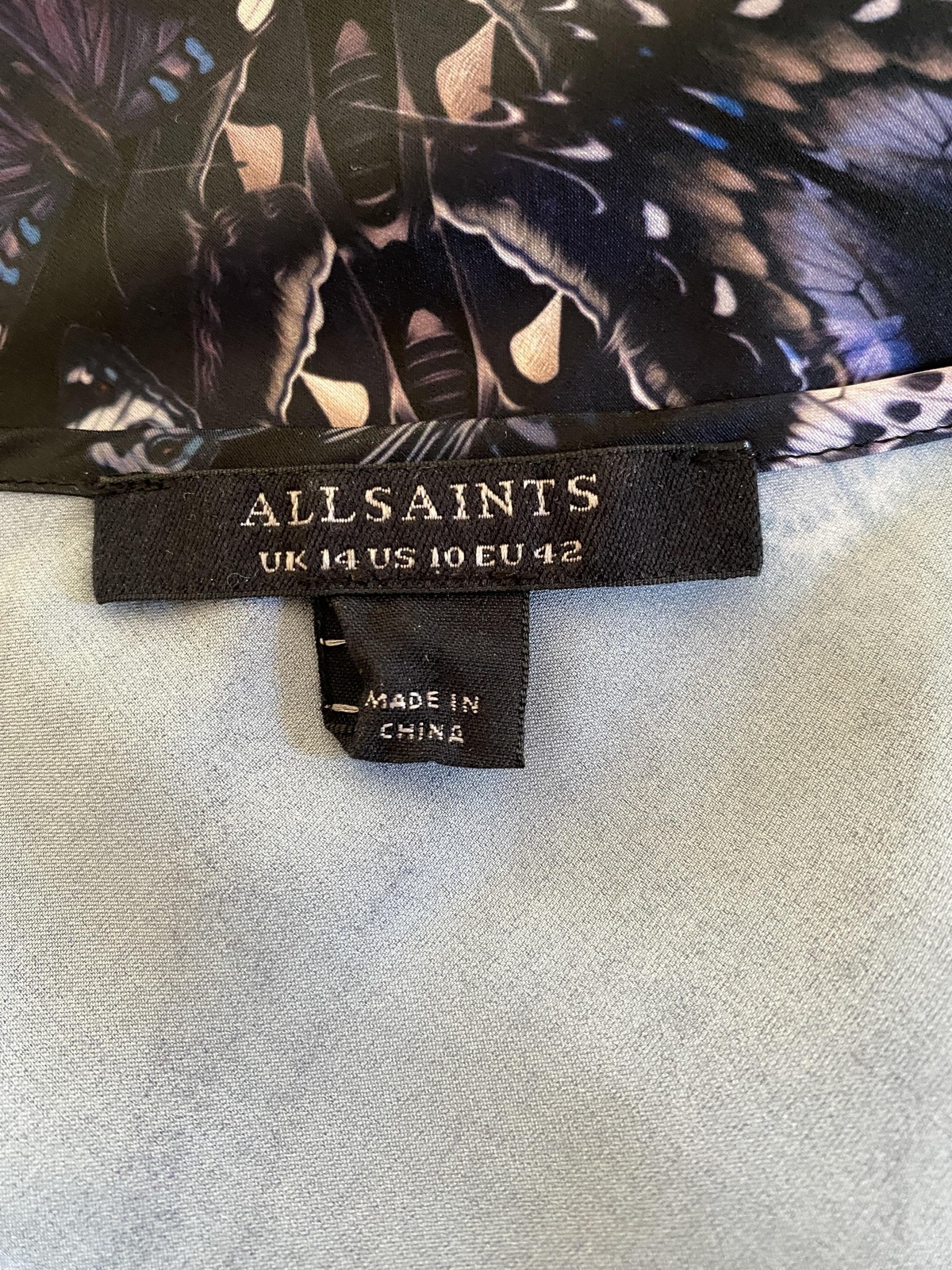 AllSaints Top Womens 10 Black Butterfly Print Hadley Diana Adjustable Strap Tank