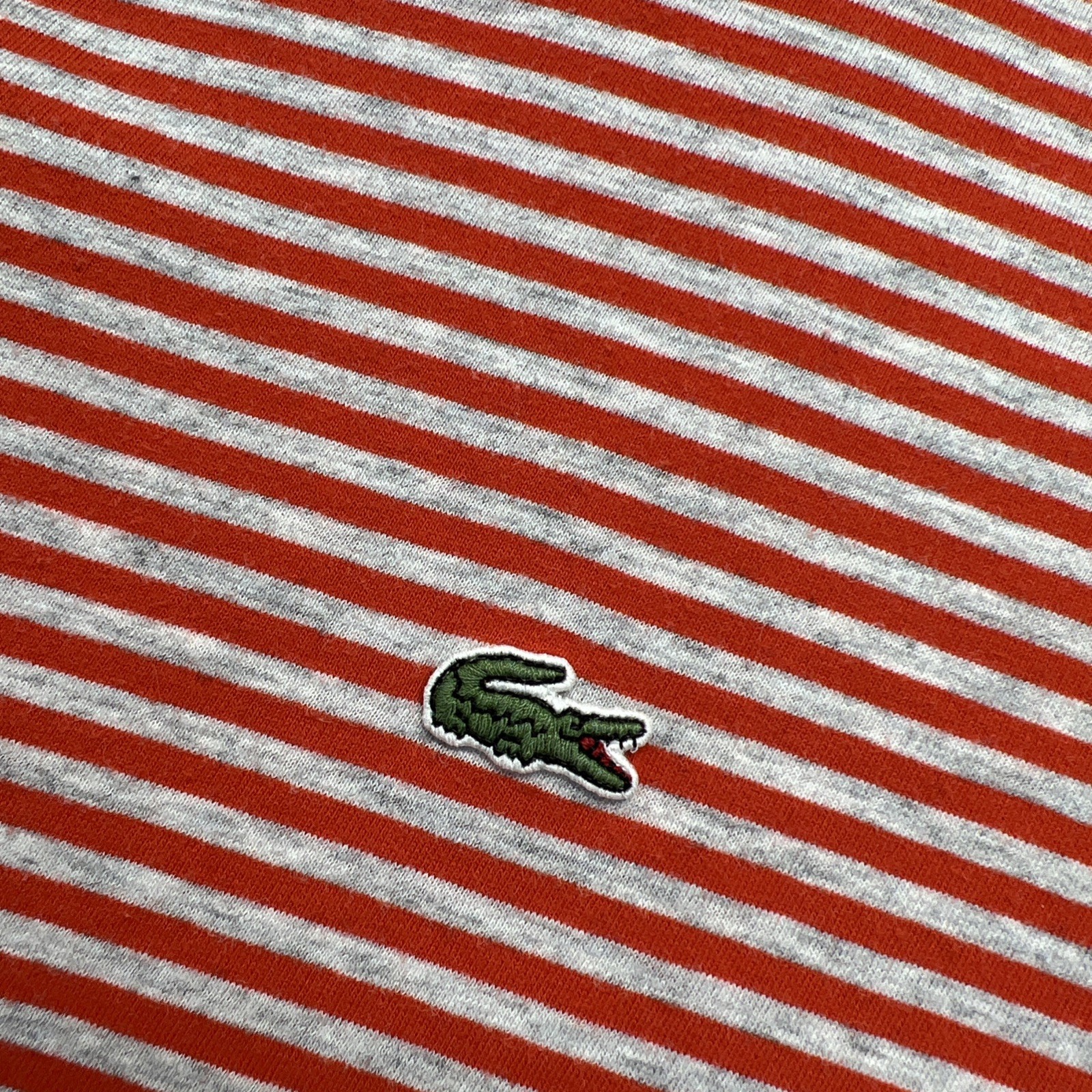 Lacoste 3 Button Crew Neck Short Sleeve Pullover Size 5 Red Gray Stripe Reg. Fit