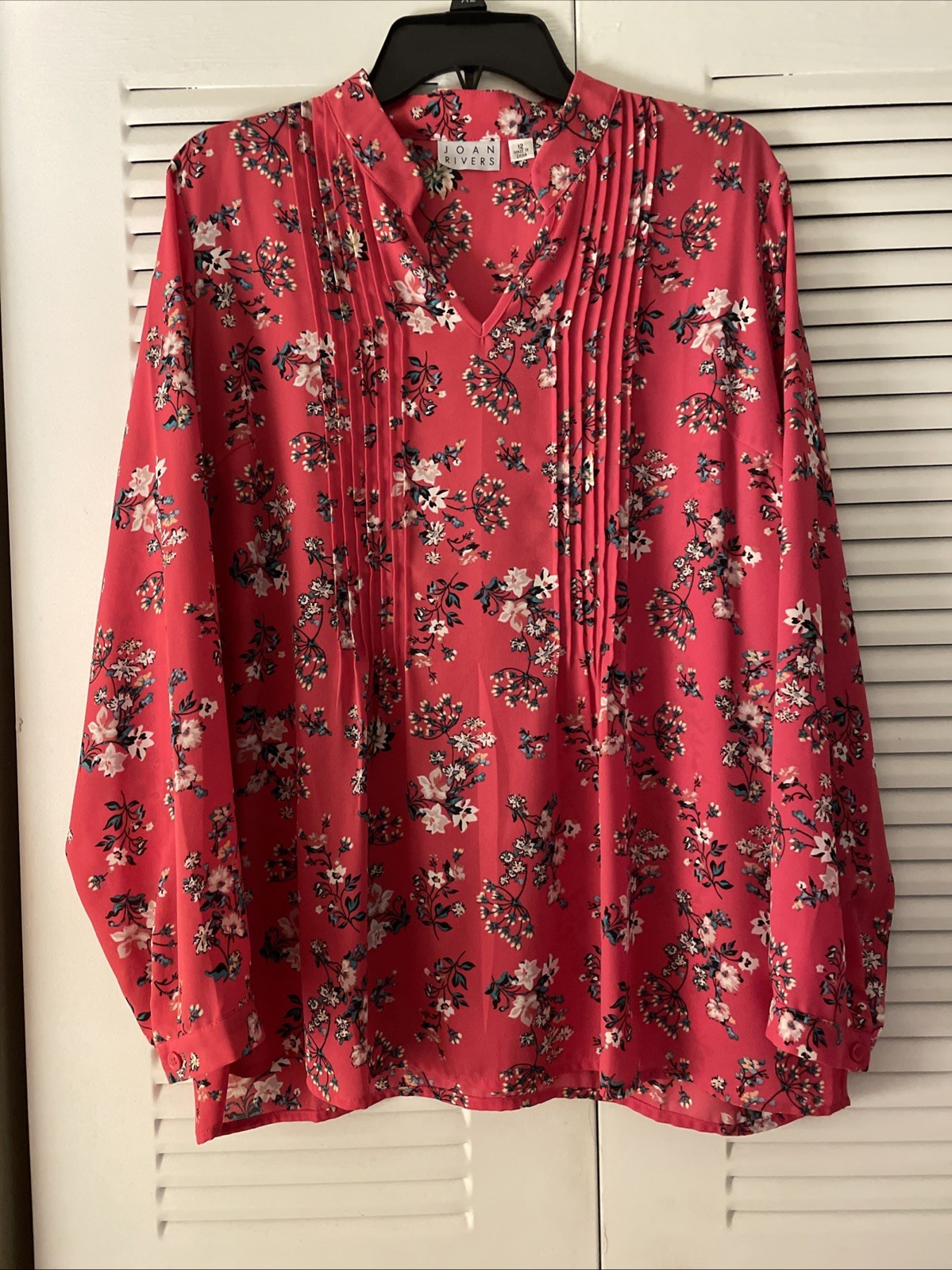 JOAN RIVERS Women’s Pink Long Sleeve Floral V-Neck Blouse sz 12