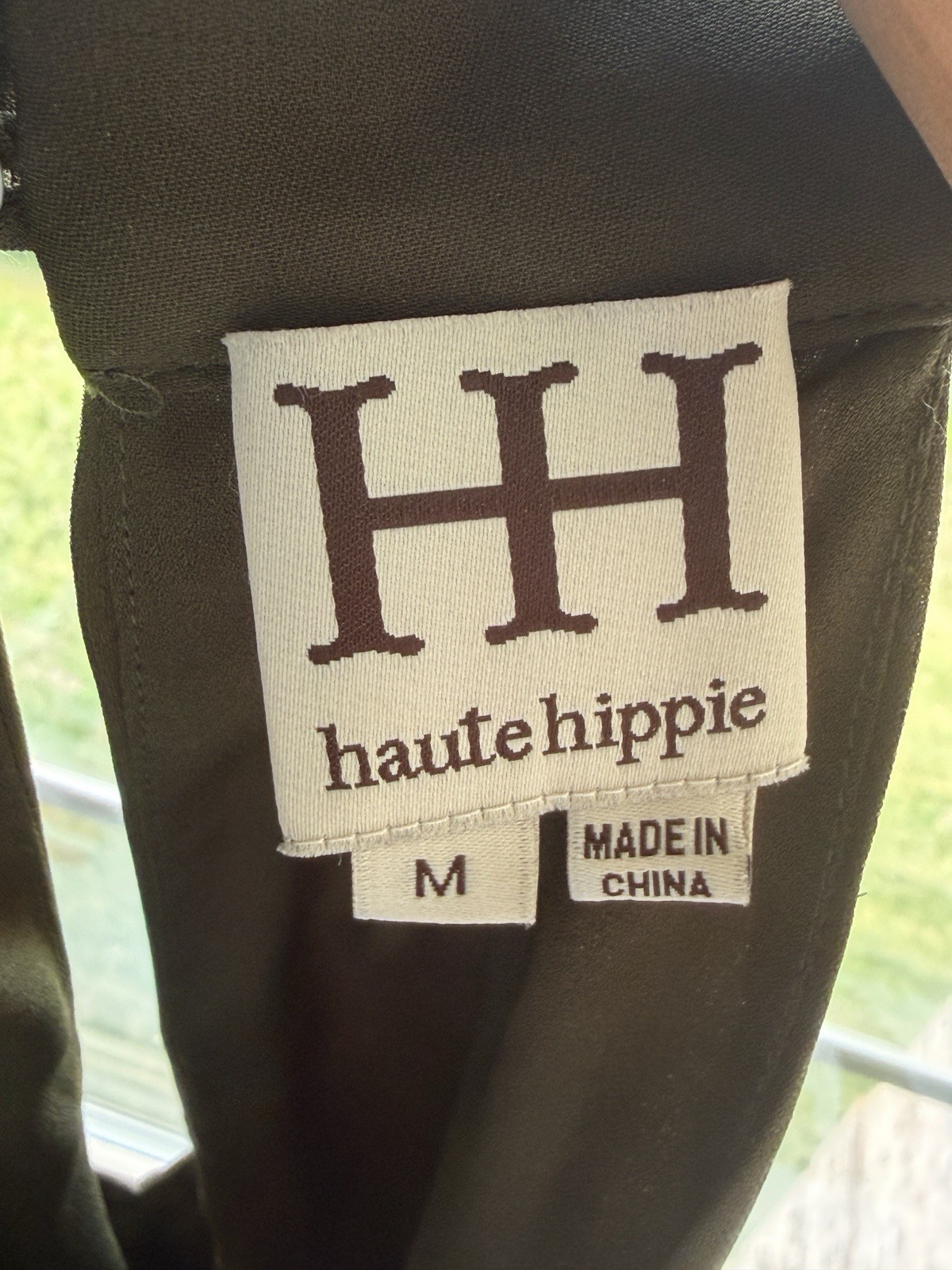 Haute Hippie 100% Silk Halter Tops Women Olive Green Med Slits Front Sides Lined