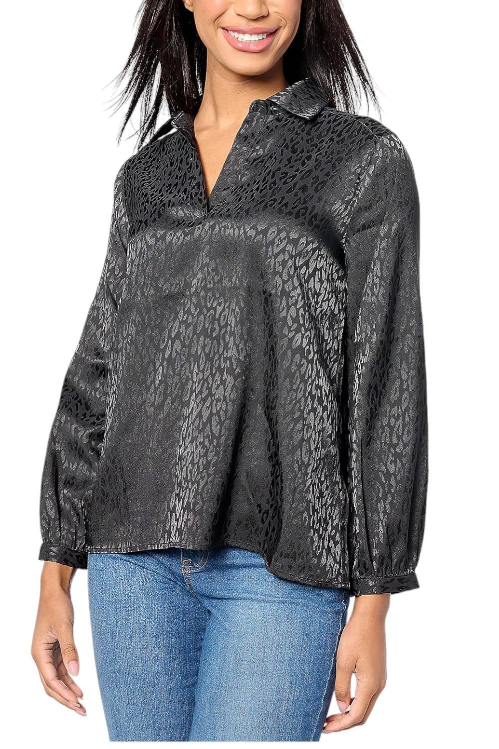 Attitudes by Renee Women’s Satin Jacquard Top Black