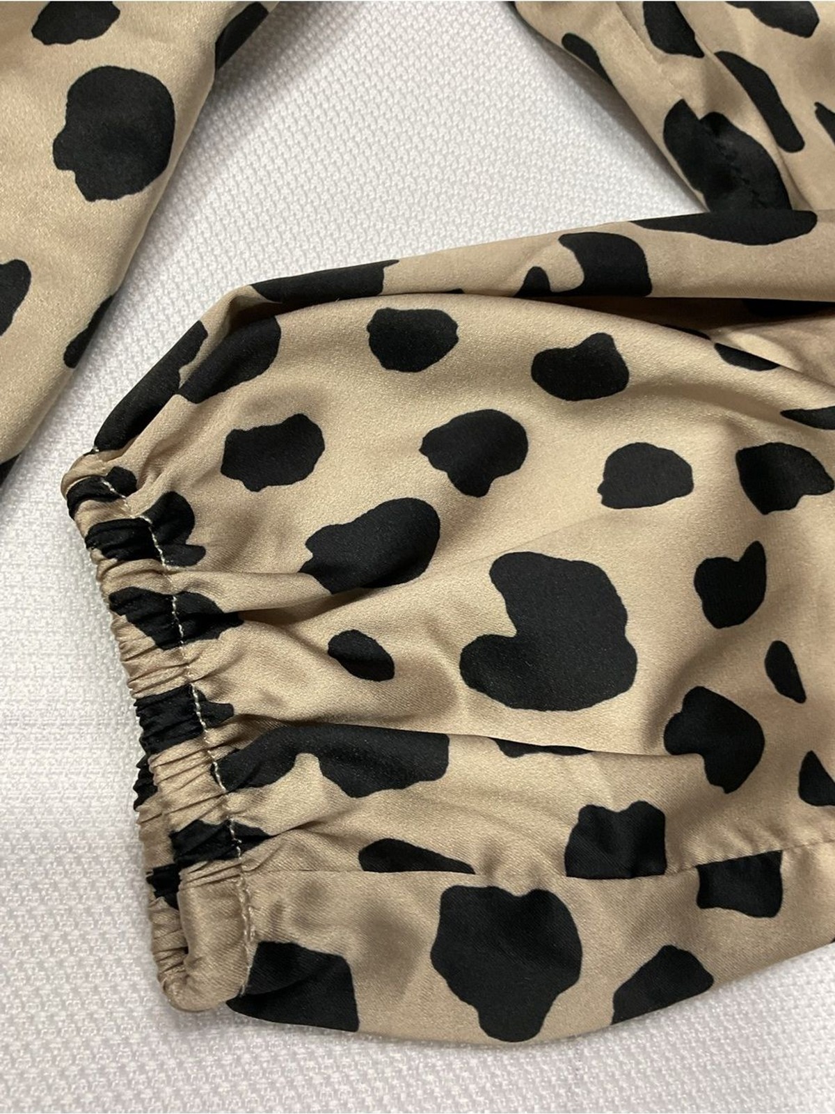 Windsor Black and Beige Leopard Tie-Front Long Sleeve Blouse