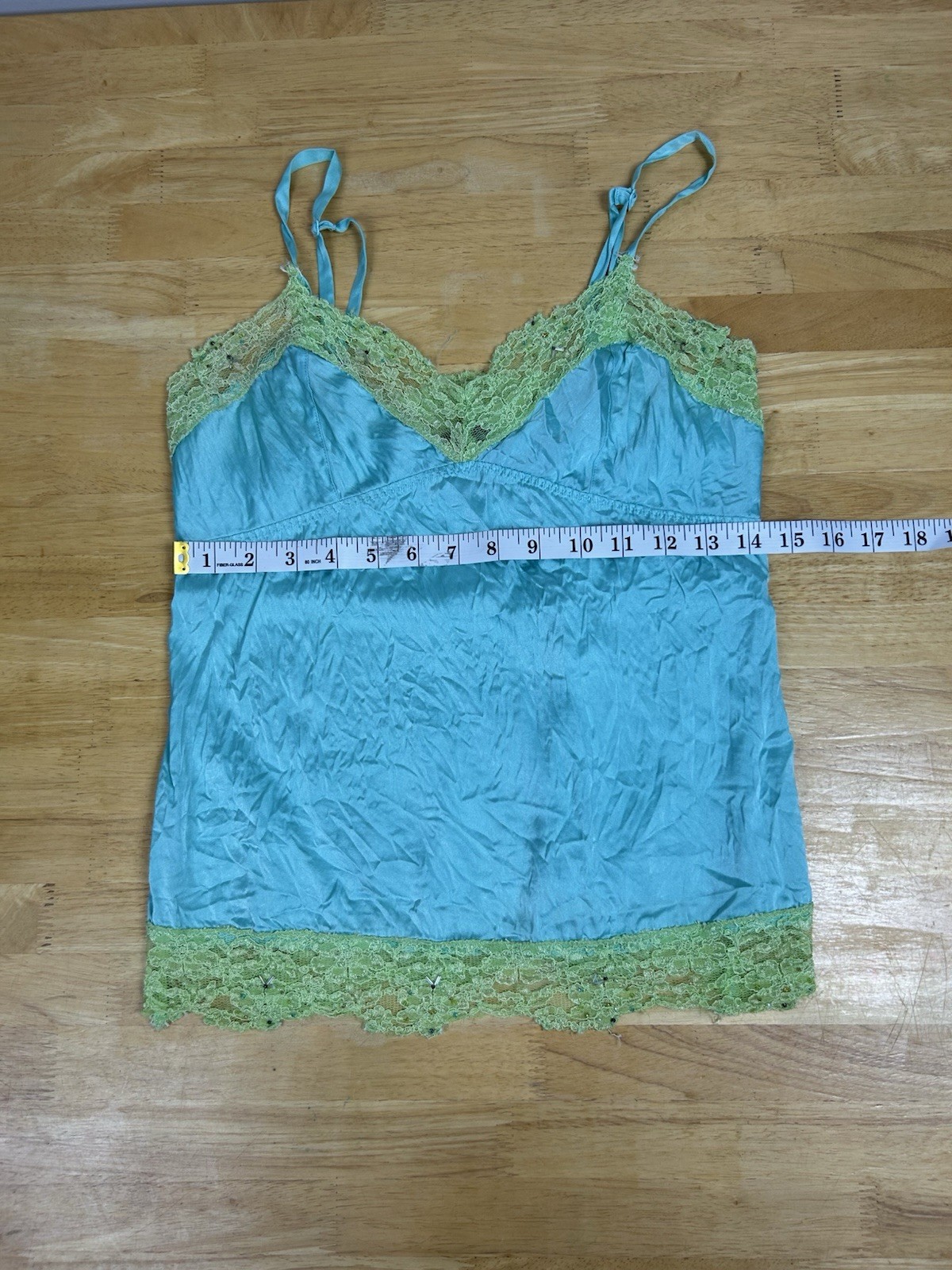 Moda International Silk Beaded Lace Camisole Size S Turquoise And Green Colors