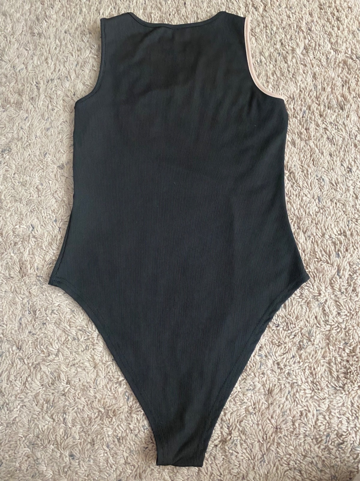 SHEIN Ribbed Color Block Bodysuit Black Beige Sleeveless Women’s Size M