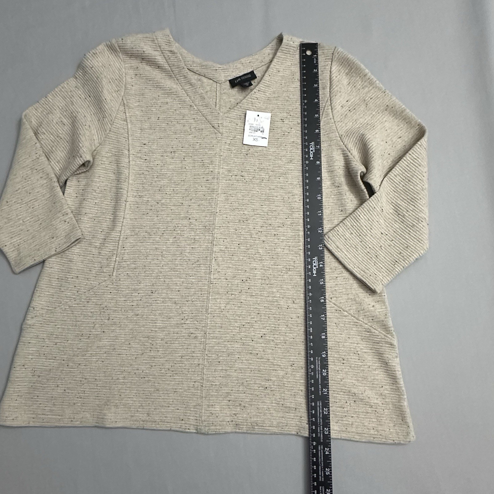 J Jill Top Womens XS Beige Speckled VNeck Pullover Poly Cotton Knit Sweater Tan