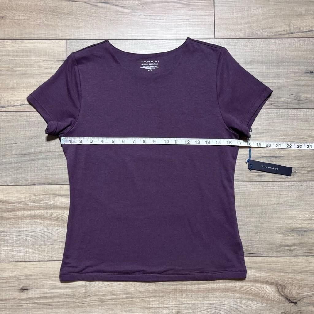 Tahari Womens Modern Essentials Double-Lined Short Sleeve Top Size M Purple