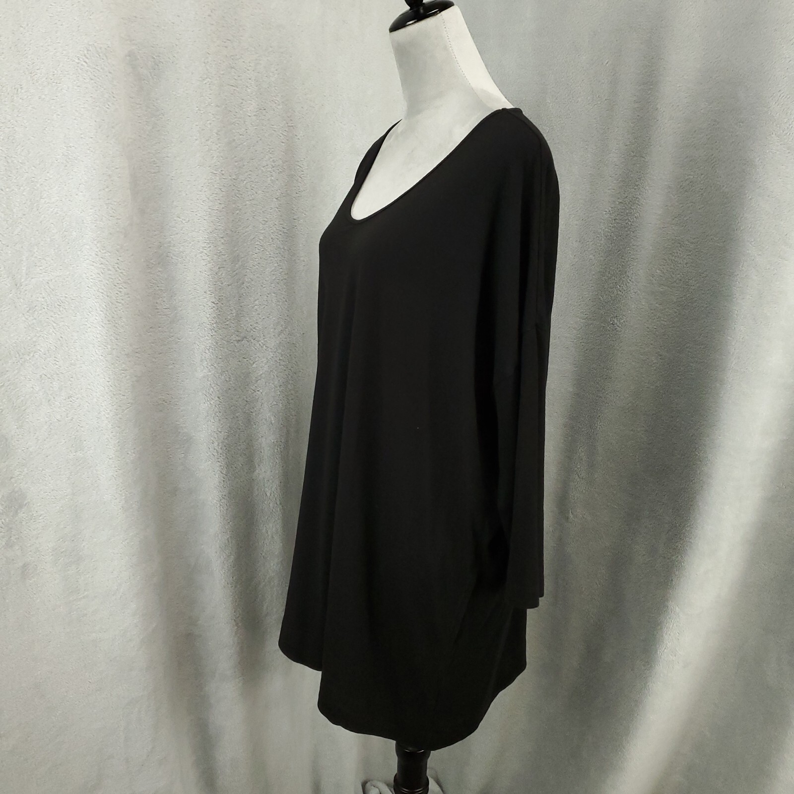Womens Black Top Size XL Asymmetric Hem Piper Drop Shoulder 3/4 Sleeve Blouse