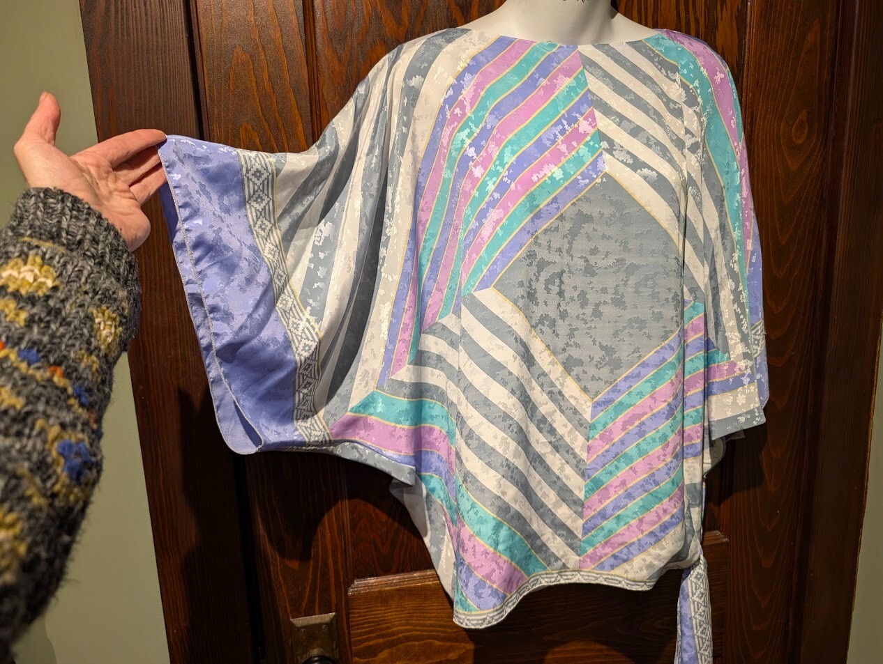 vtg DEADSTOCK 80s 90s La Chemise Batwing Poncho Blouse w Side Tie OS Pastel 4E