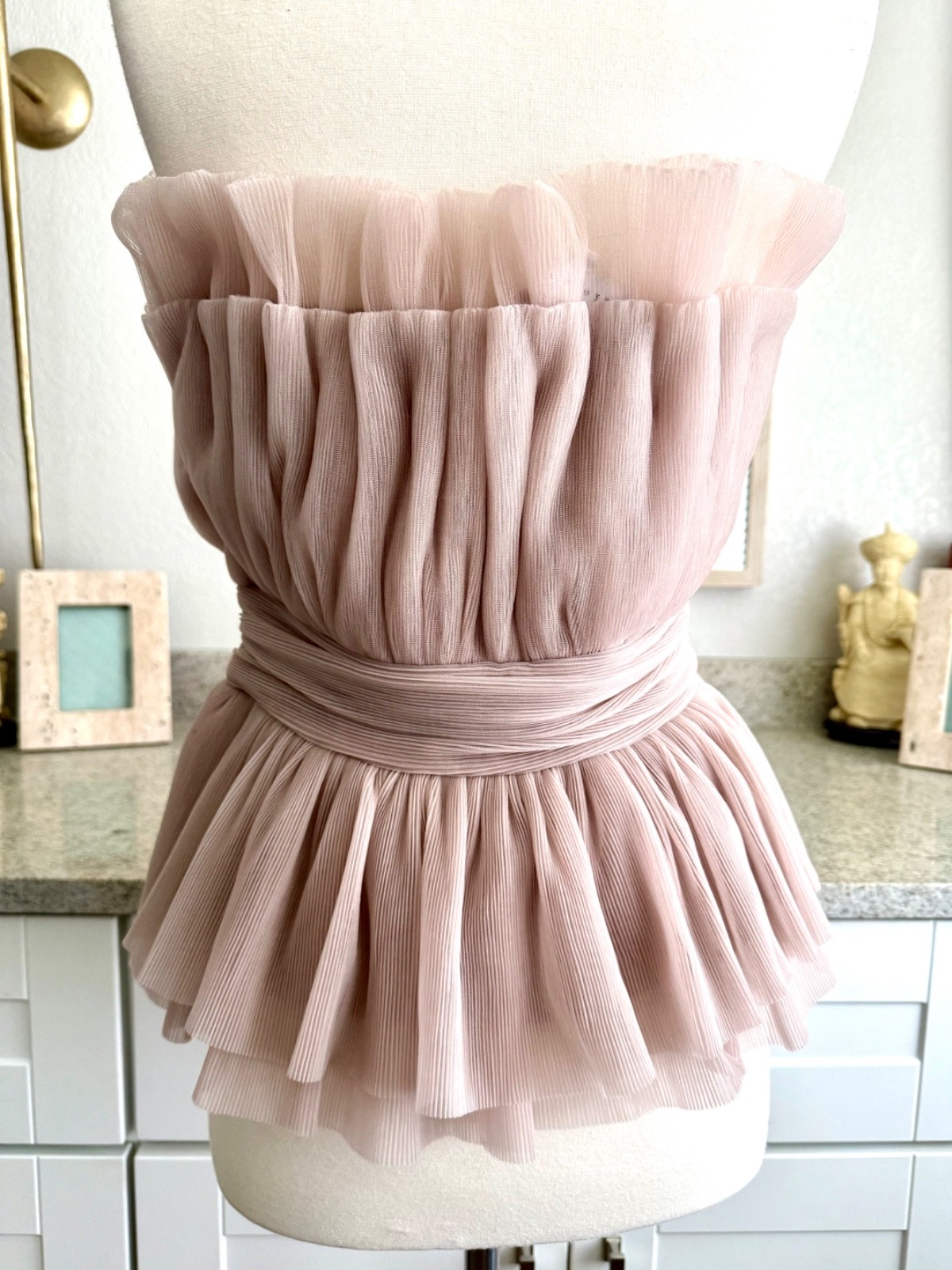 Endless Rose Mauve Pink Ruched Peplum Strapless Top sz L