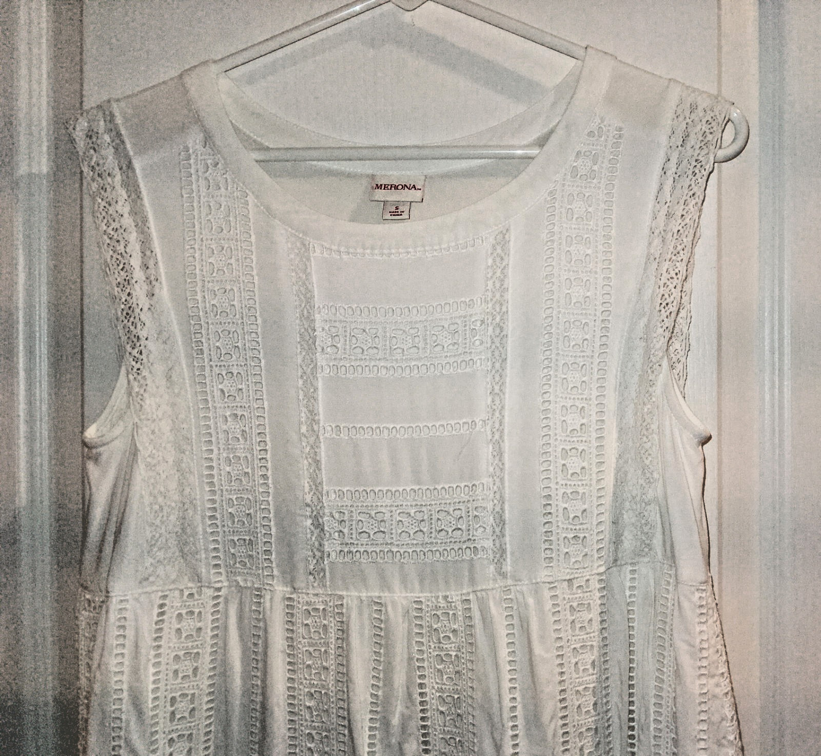 Merona Peplum Ivory Lace-Knit Ruffled Sleeveless Fitted Tank Sz S Day to Night