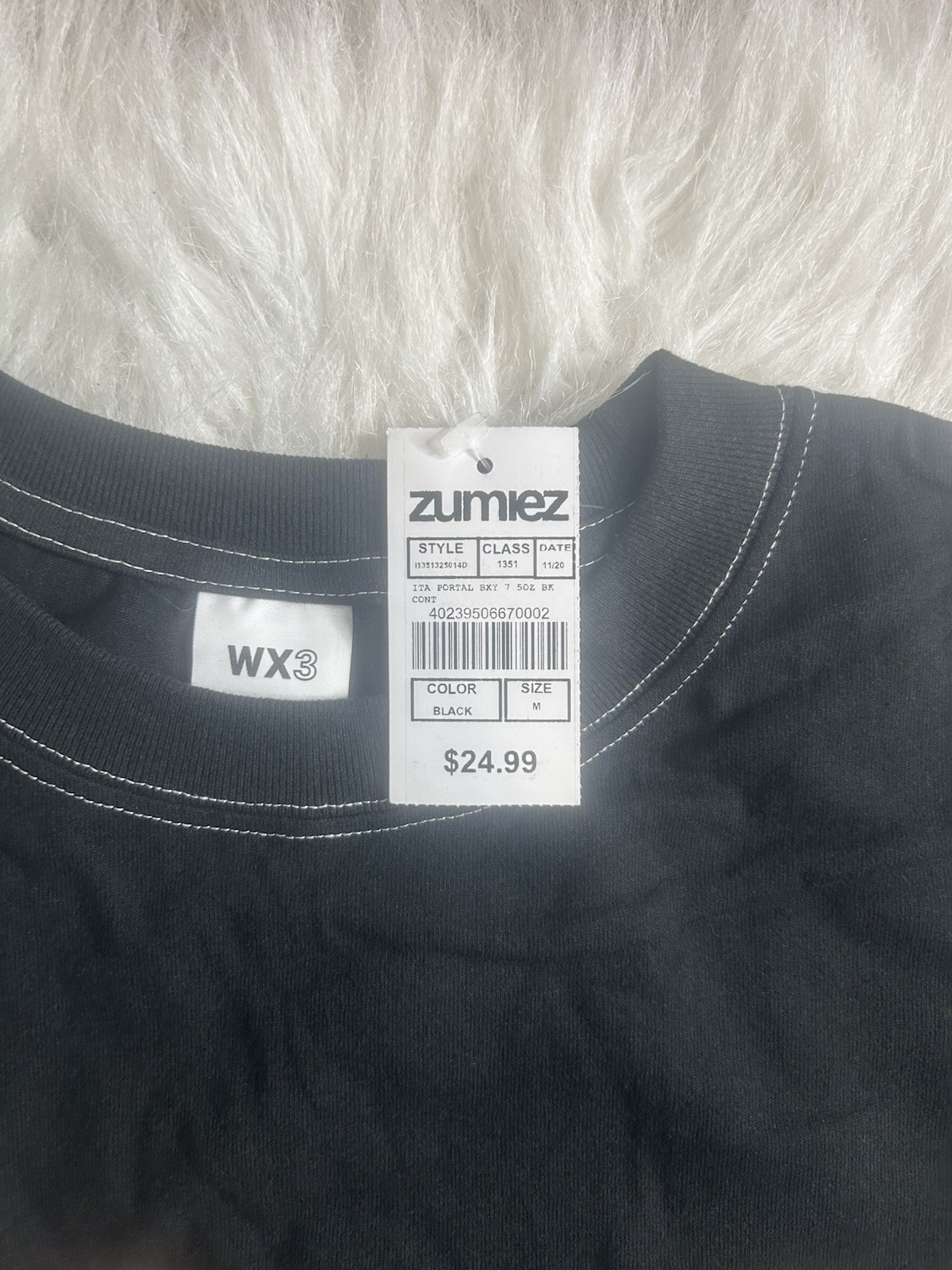 WX3 Heavyweight Boxy Tee – Black with White Contrast Stitching Size M NWT Zumiez
