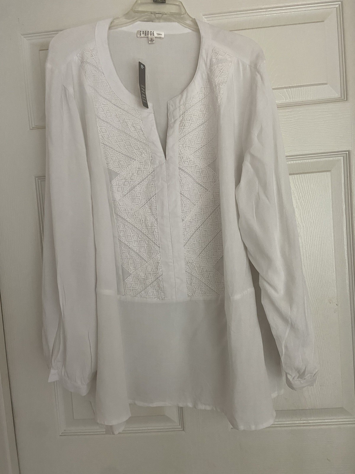 Spense Women’s White Sheer Lace Trim Button Front Blouse 3/4 Sleeve 3X