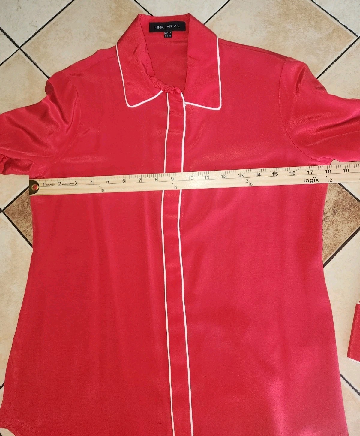 Pink Tartan Womens Button Front Long Sleeve Silk Shirt Red Size 4 NWOT