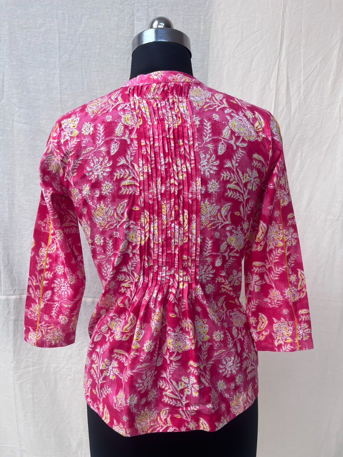 Indian Cotton Tunic Top Women Pink Floral Short Kurti Ethnic Summer Blouse