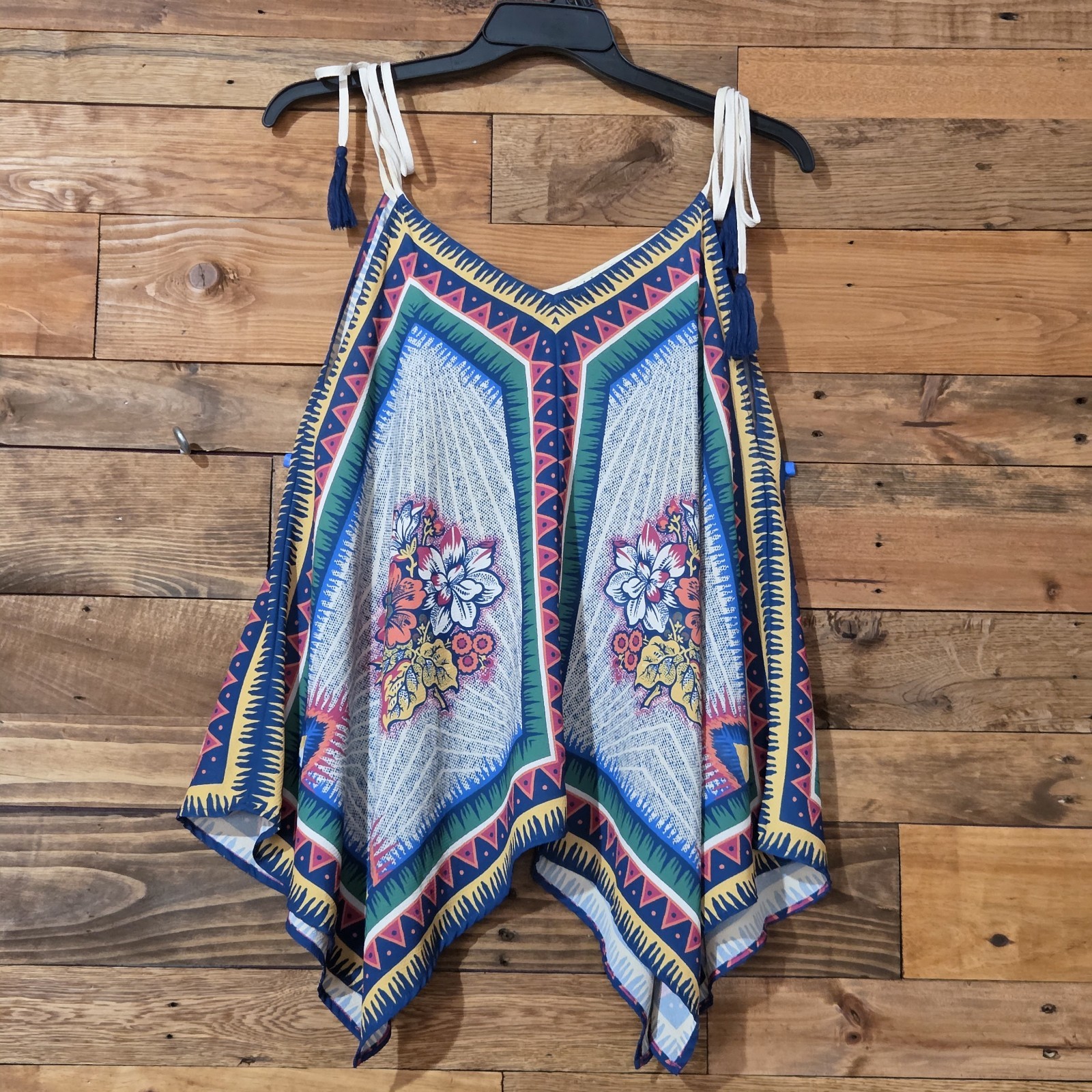 Flying Tomato Boho Camisole L Floral Geometric Tassel Strappy Festival Resort