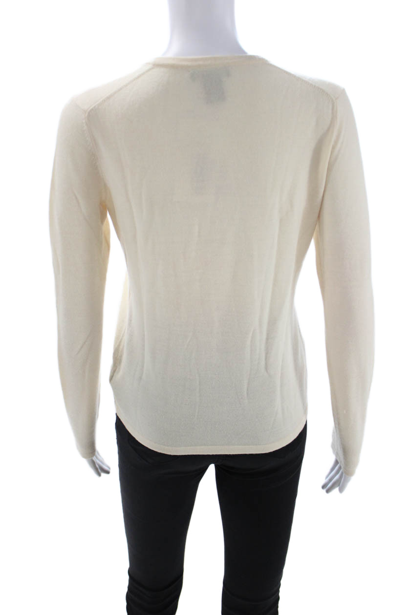 Henri Bendel Womens Beige V-Neck Merino Wool Pullover Sweater Long Sleeve Size M