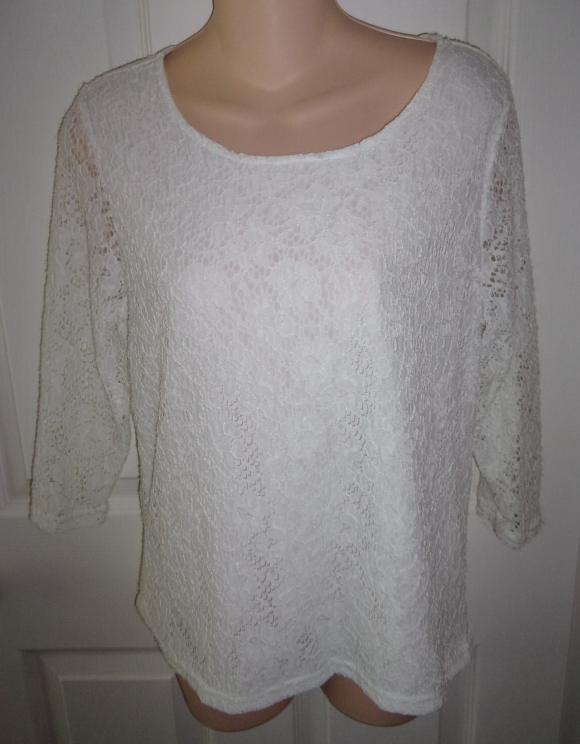 REBECCA MALONE WHITE LACE NYLON-SPANDEX LINED TOP, SZ. PETITE SMALL