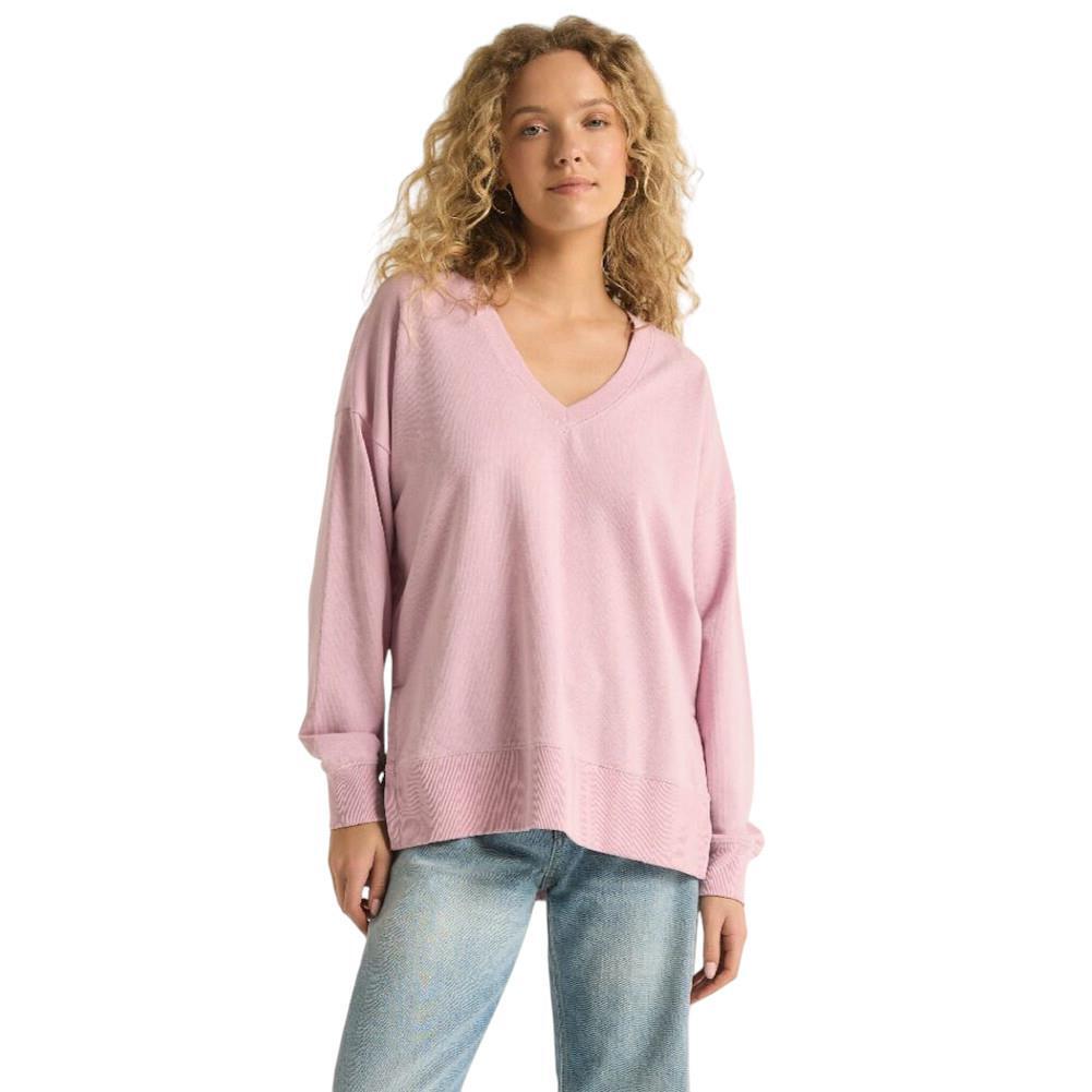 Z Supply Modern V-Neck Weekender Long Sleeve Top – Sunset Mauve Pink