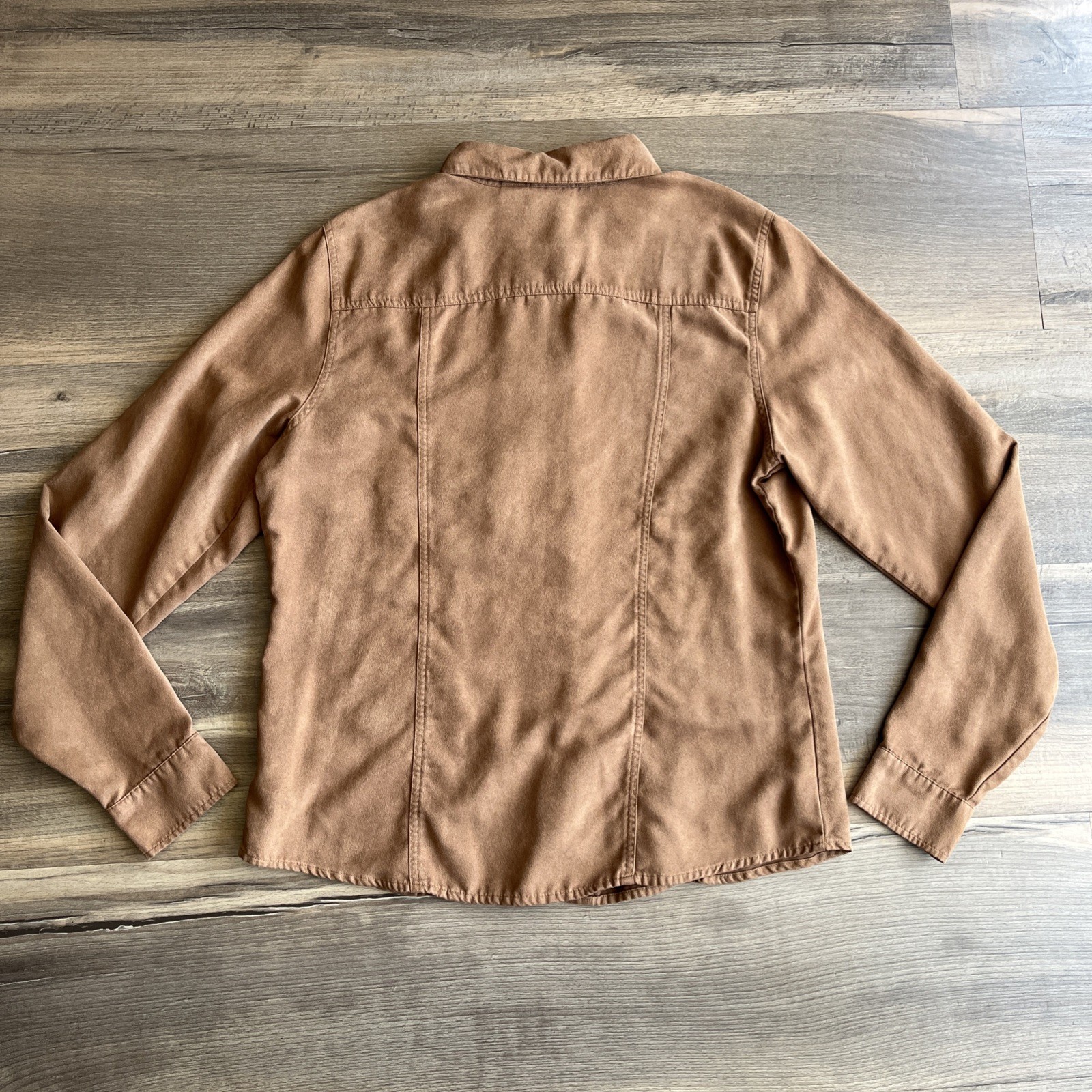 St John’s Bay Faux Suede Button Down Shirt Long Sleeve Caramel Brown XL Tall